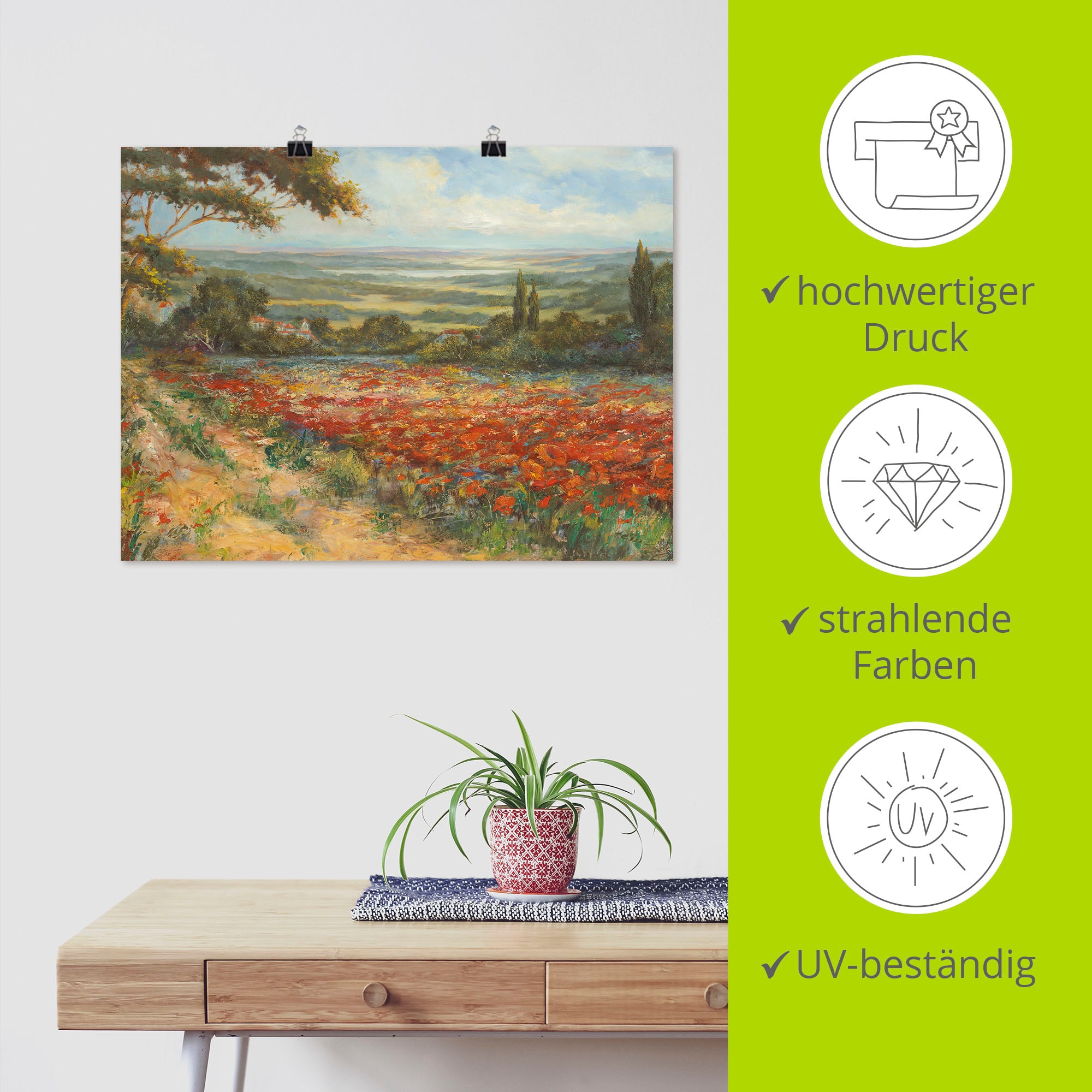 Artland Wandbild »Weg am Mohnfeld« Wiesen & Bäume 1 Stk. tlg. als Leinwandbild, Poster in verschied. Größen