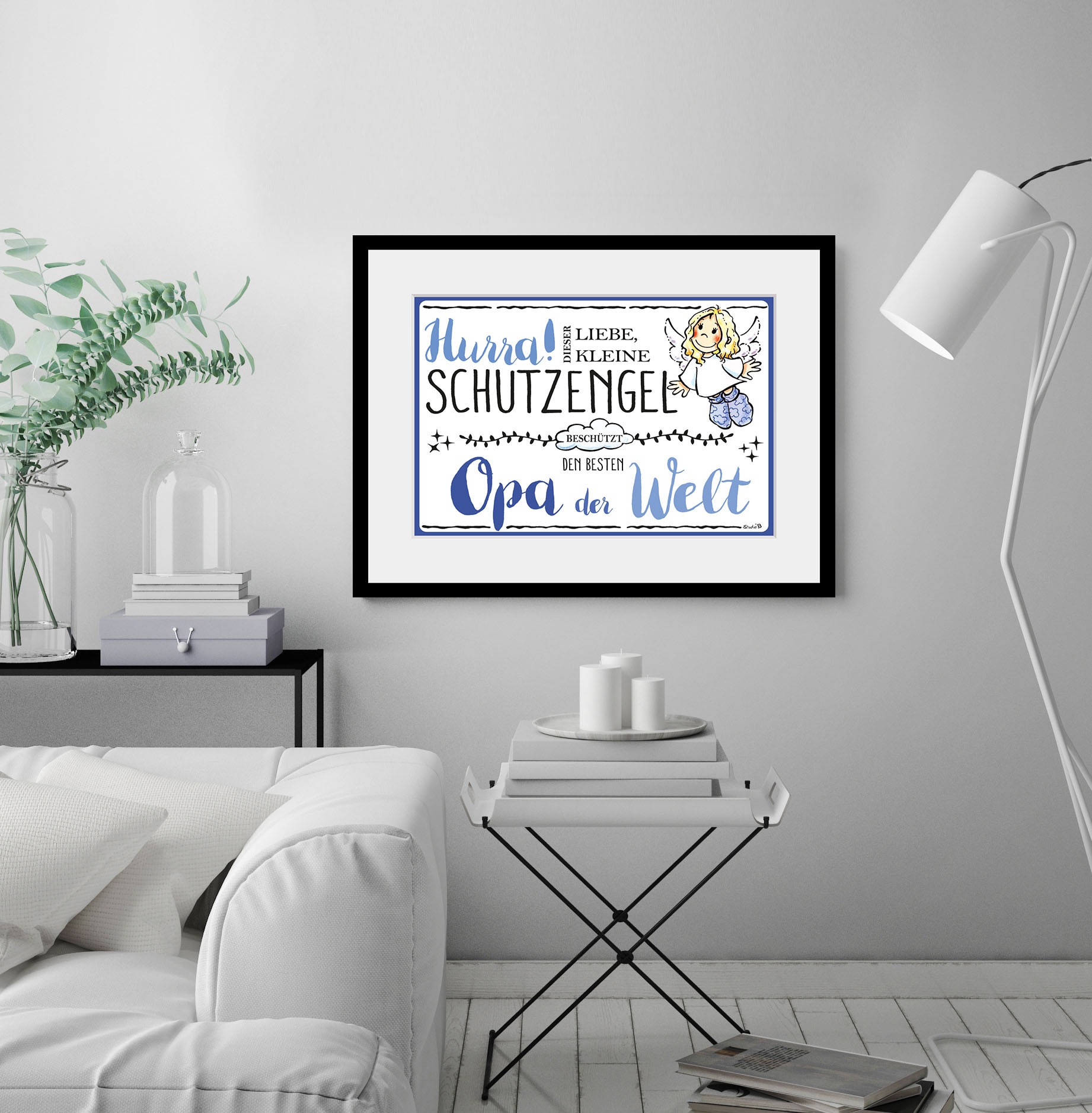 queence Bild »Schutzengel Opa«, Engel-Himmel-Stern-Sterne-Schriftzug-Sprüche & Texte-Liebessprüche-Blumen, (1 St.), HD Premium Poster-Druck inkl. Holzrahmen