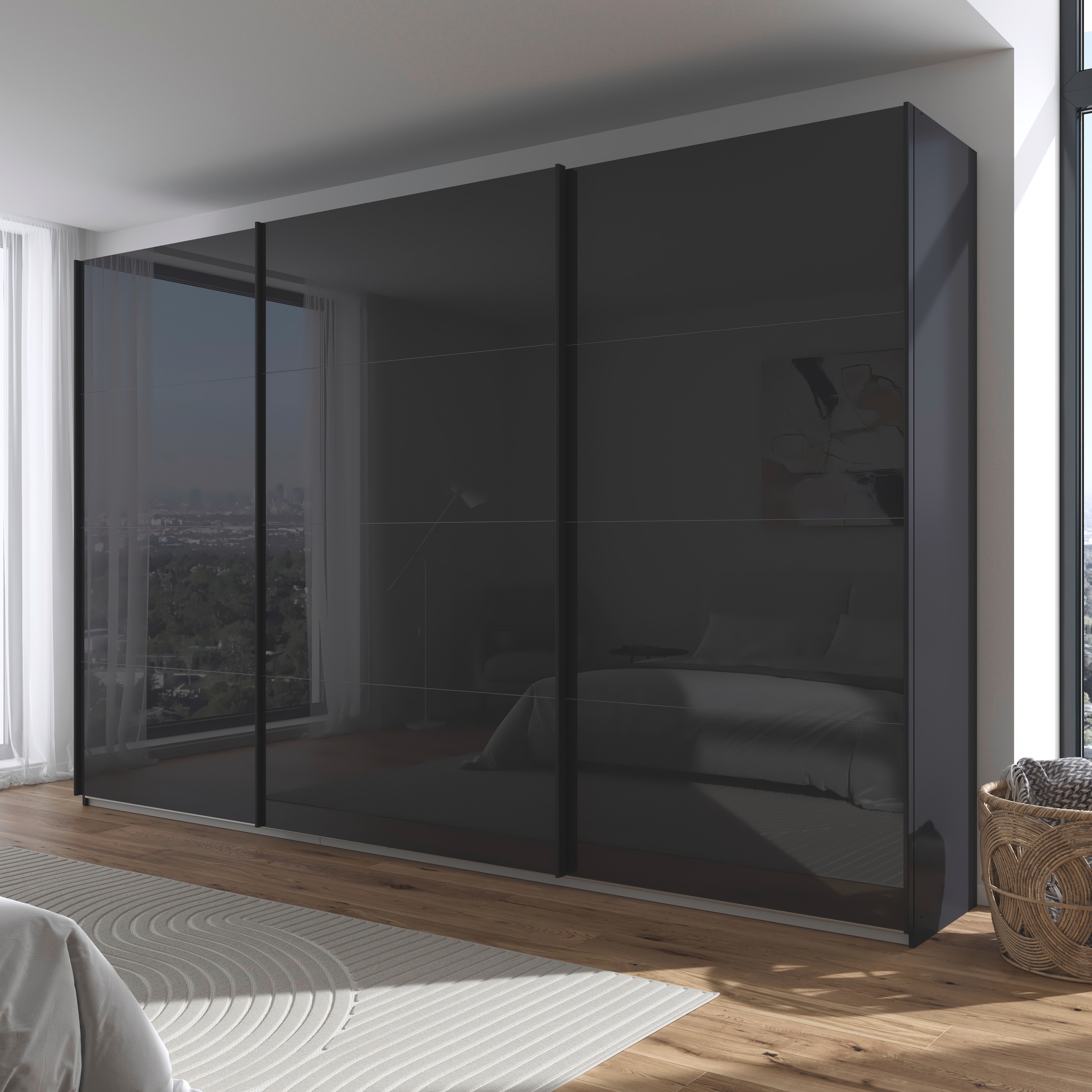 rauch Schwebetürenschrank »Kleiderschrank Kleiderschränke Schrank Garderobe AGORDO mit Glasfront«, durchdachte Innenausstattung, in 4 Breiten und 2 Höhen MADE IN GERMANY