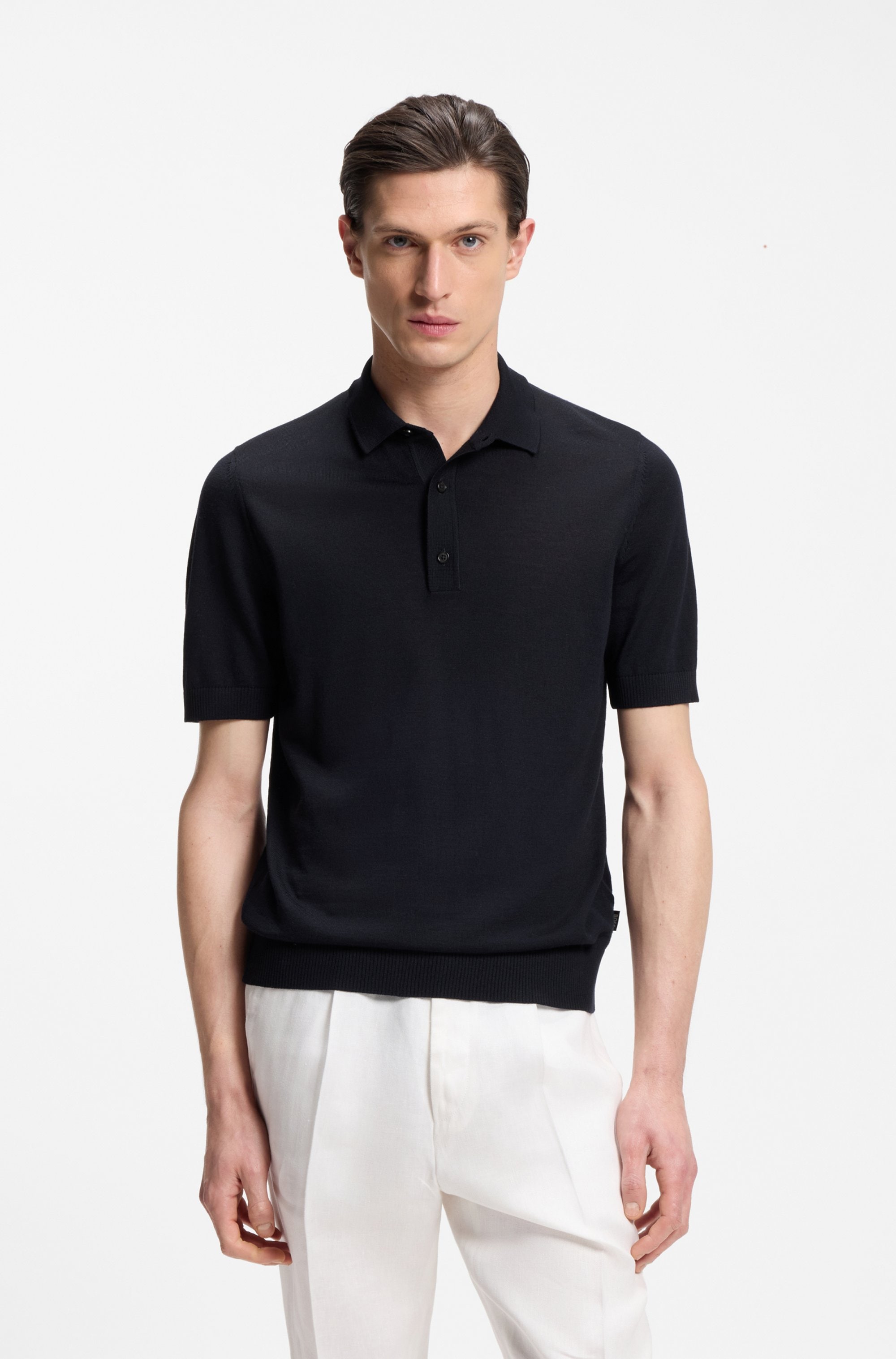 BOSS Kurzarmpullover »Nolano« aus Schurwolle, Polokragen