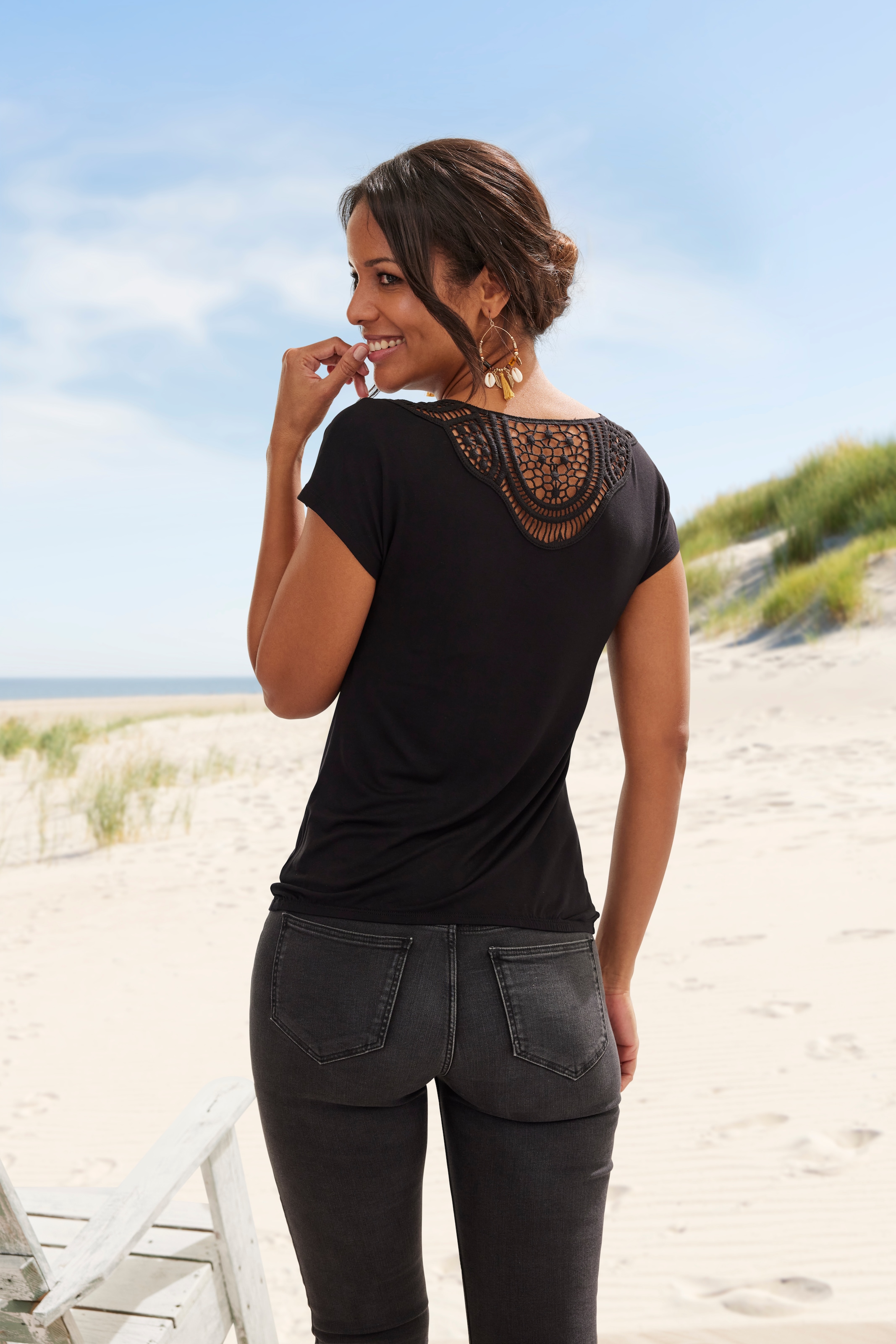Vivance Kurzarmshirt »mit Häkelspitze am Rücken«, (2er-Pack), aus weichem Viskose-Stretch