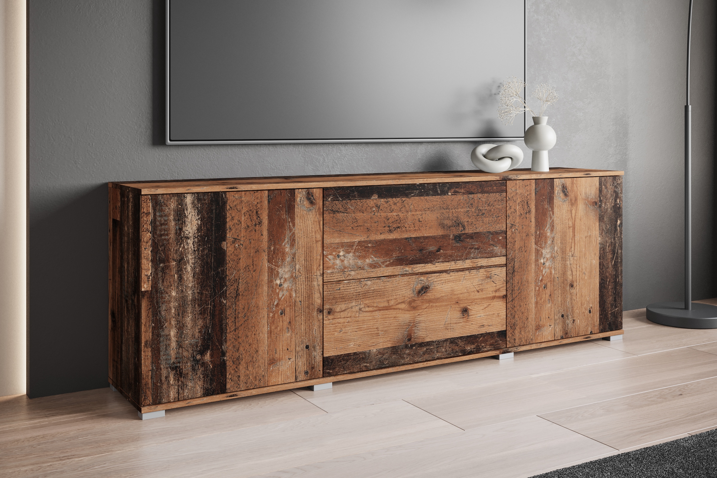 OTTO home Lowboard »Kenia« 1 Stk. tlg. 2 Türen, 2 Schubladen, Breite 180 cm, höhenverstellbare Einlegeböden