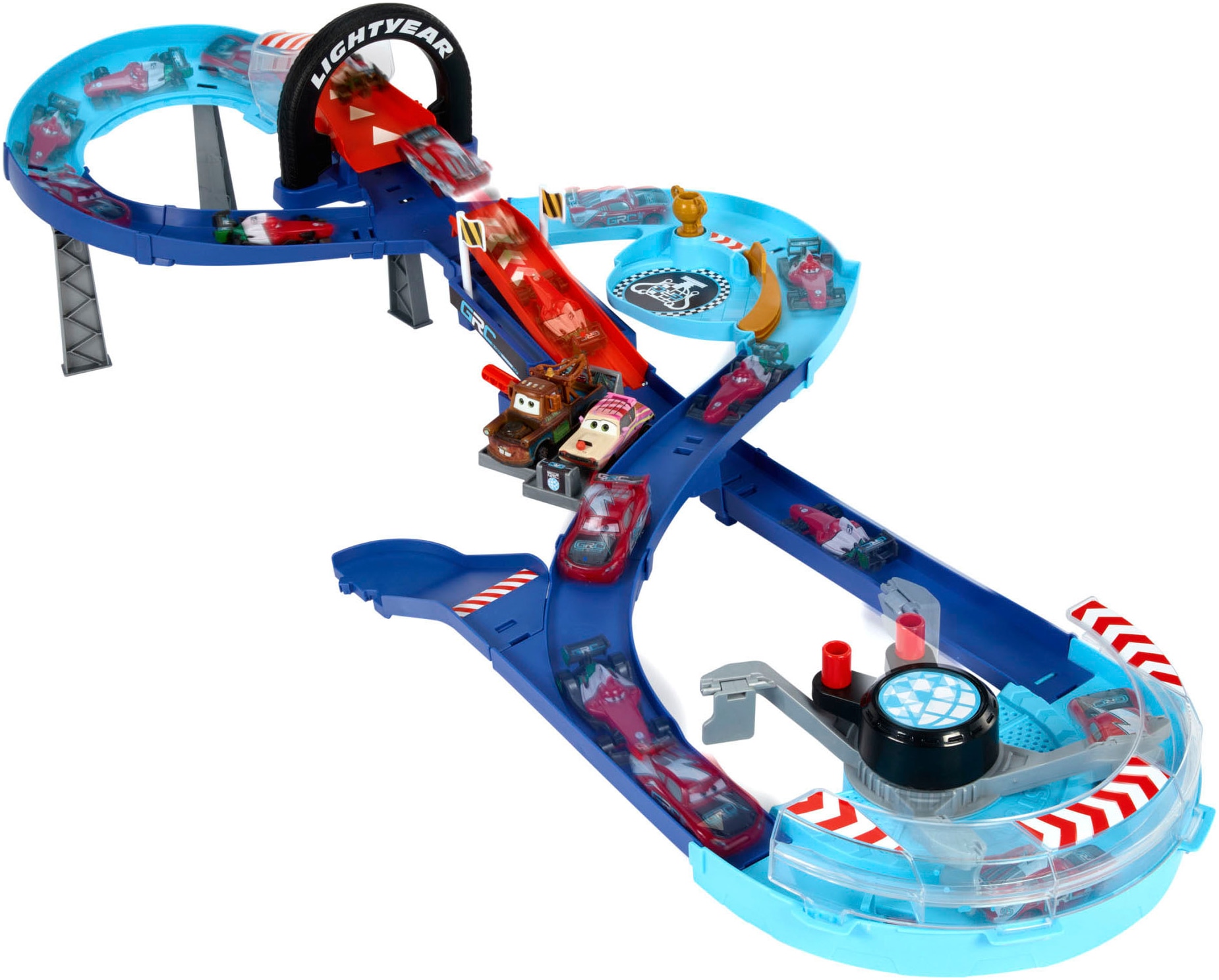 Hot Wheels Autorennbahn »Disney Pixar Cars GRC Sprung-Rennstrecke Spielset«, inkl. 2 Spielzeugfahrzeuge