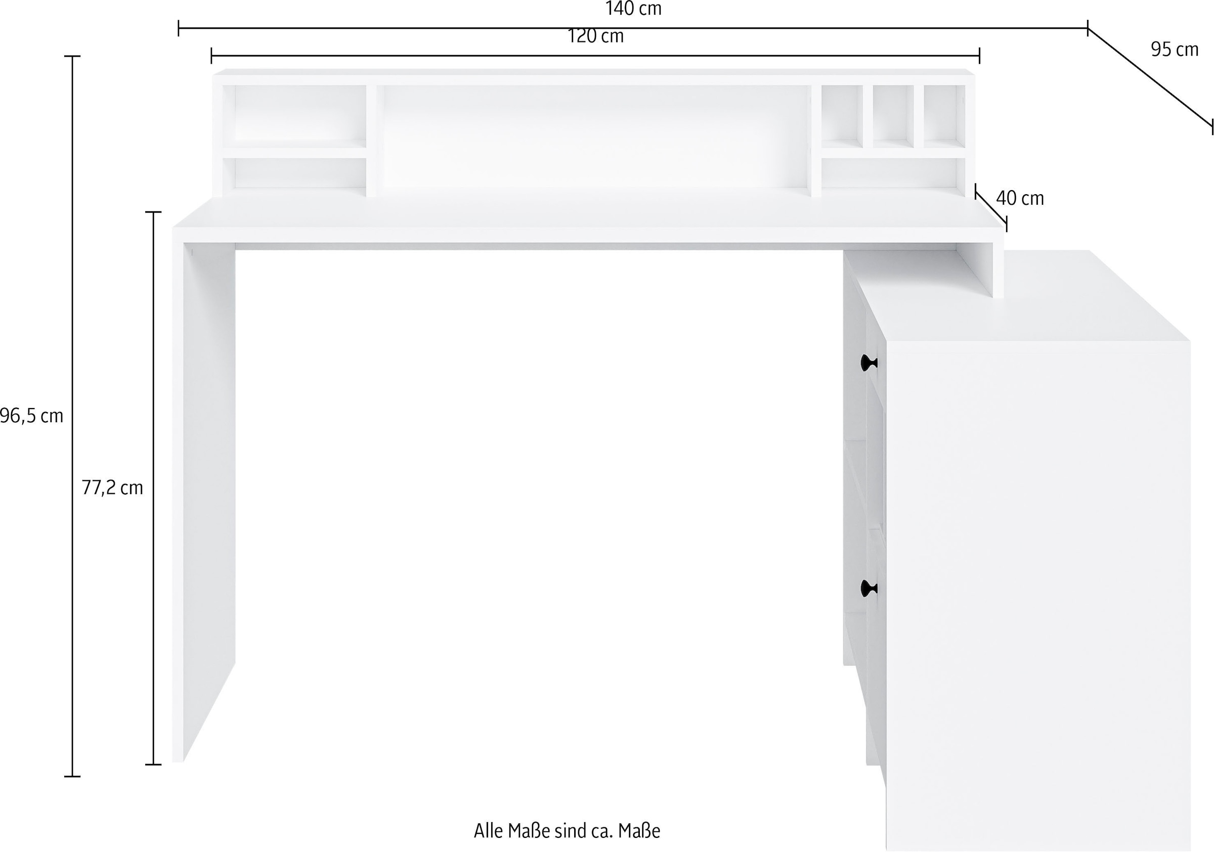Home affaire Eckschreibtisch »Licia«, Breite 140 cm, mit viel Stauraum, im Landhausstil