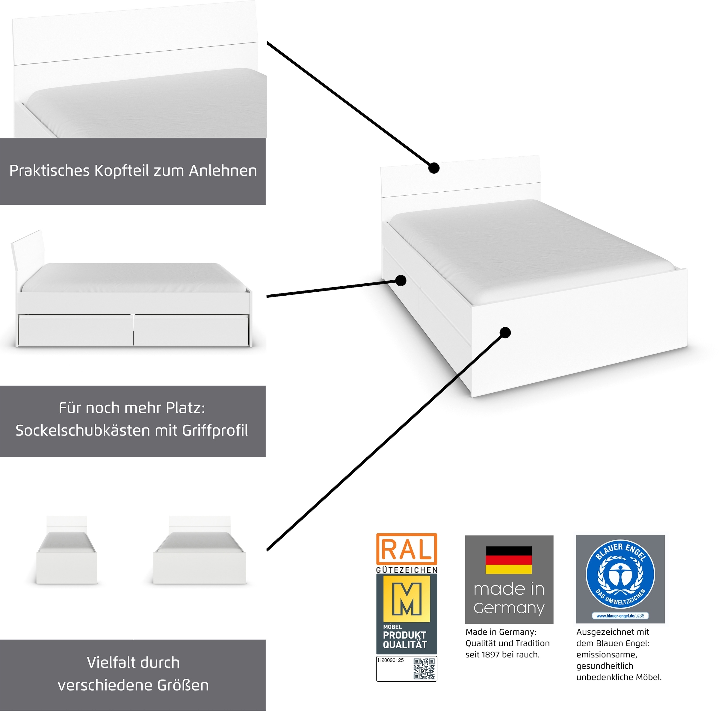 rauch Jugendzimmer-Set »Komplettzimmer Schlafzimmer-Set (5-St.) Jugendzimmer-Set JOEL« Set, Bett 90x200 oder 140x200 cm, Ausstattungspakete BASIC/CLASSIC/PREMIUM, 5 Stk. tlg.