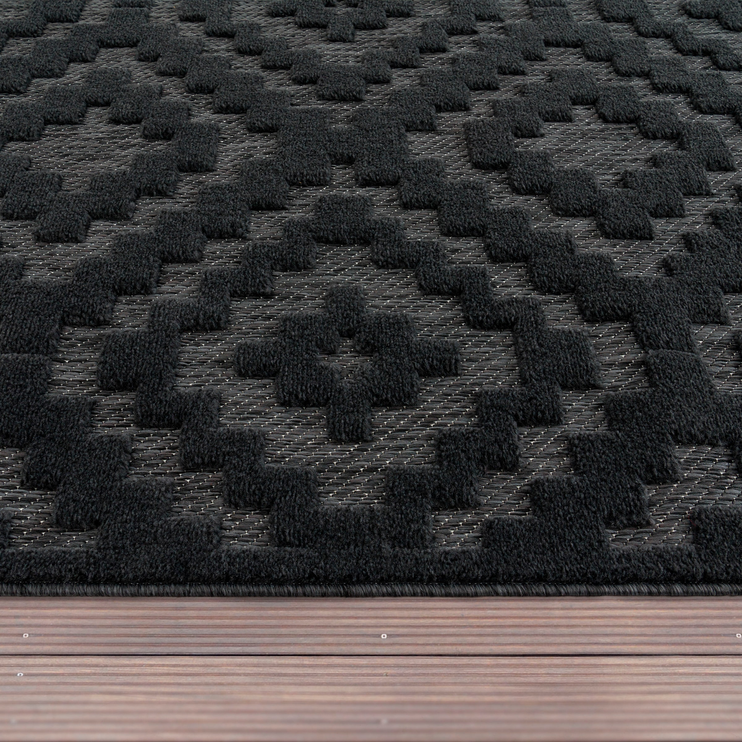 Paco Home Teppich »Livorno 672«, rechteckig, 14 mm Höhe, Uni-Farben, Scandi, Rauten Muster, Hoch-Tief Effekt, Outdoor geeignet