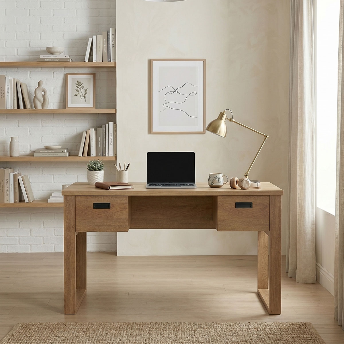 Jahnke Schreibtisch »RIVA D 140« Schreibtisch,Stauraum,2 Türen, Metallgriffe,Eiche-Optik,Breite:140 cm