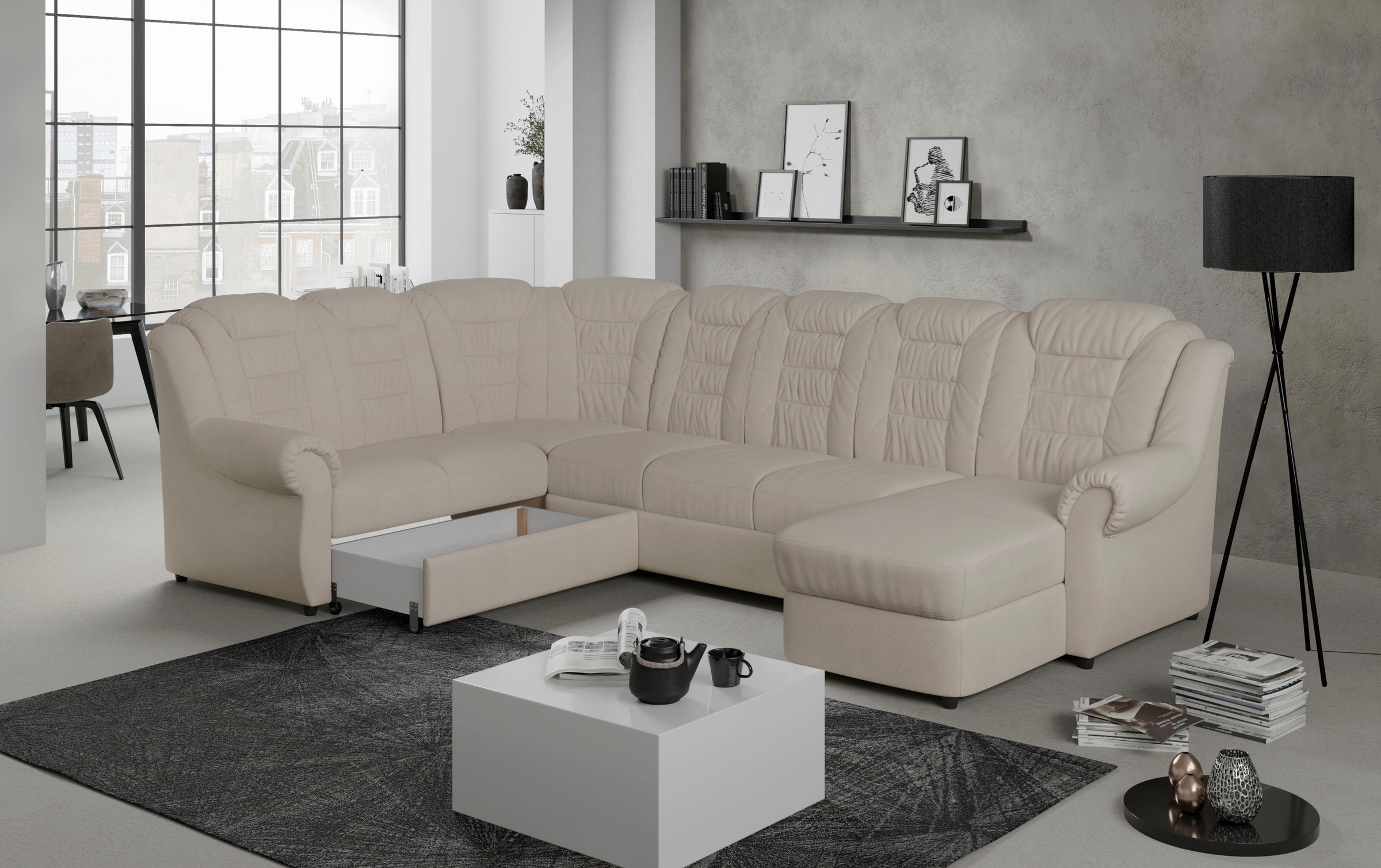 Home affaire Wohnlandschaft »Boston U-Form«, Gemütliche Wohnlandschaft mit hoher Rückenlehne in klassischem Design