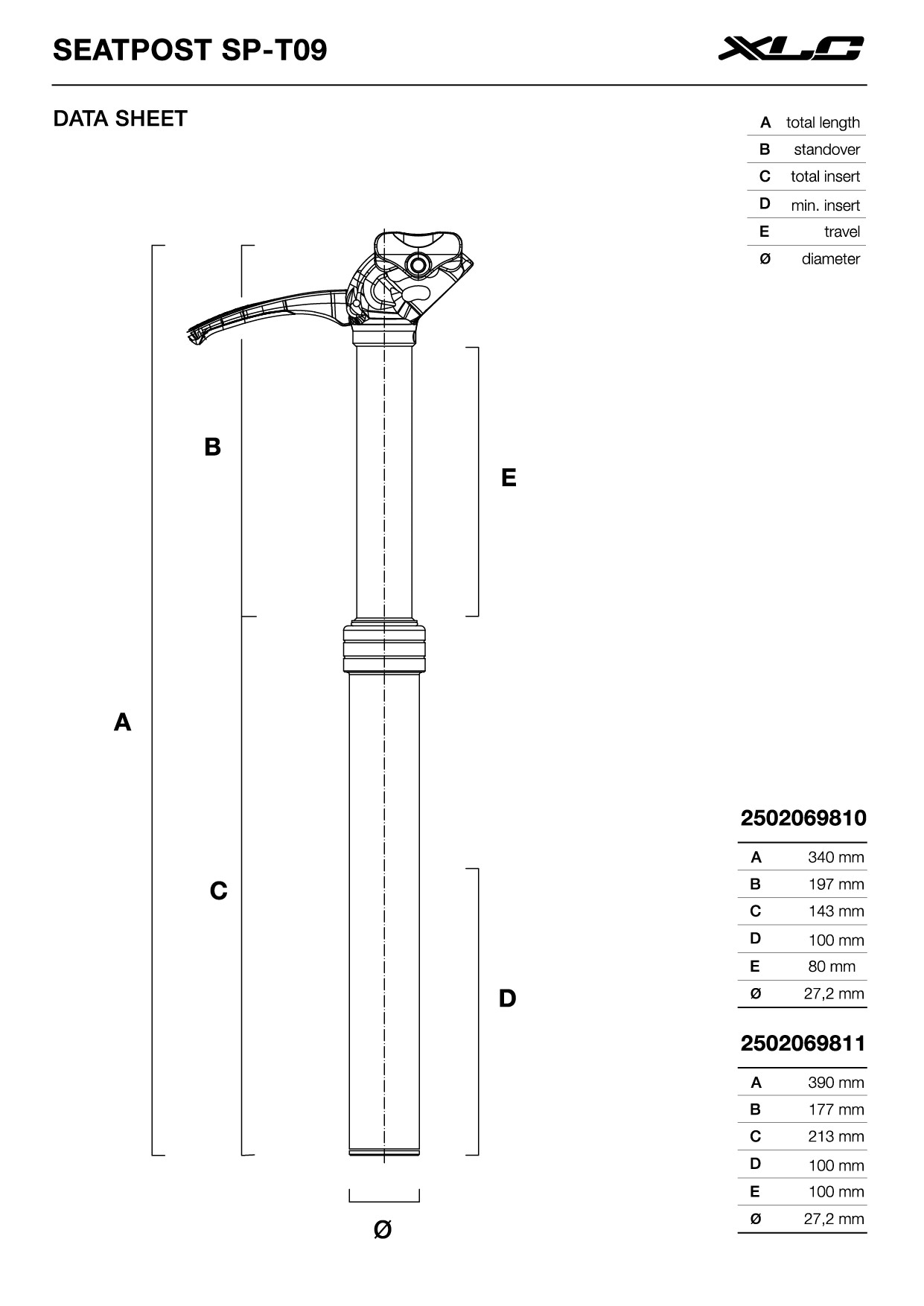 XLC Sattelstütze »Teleskopsattelstütze SP-T09, Ø27,2mm, 340mm, Hub 80mm«