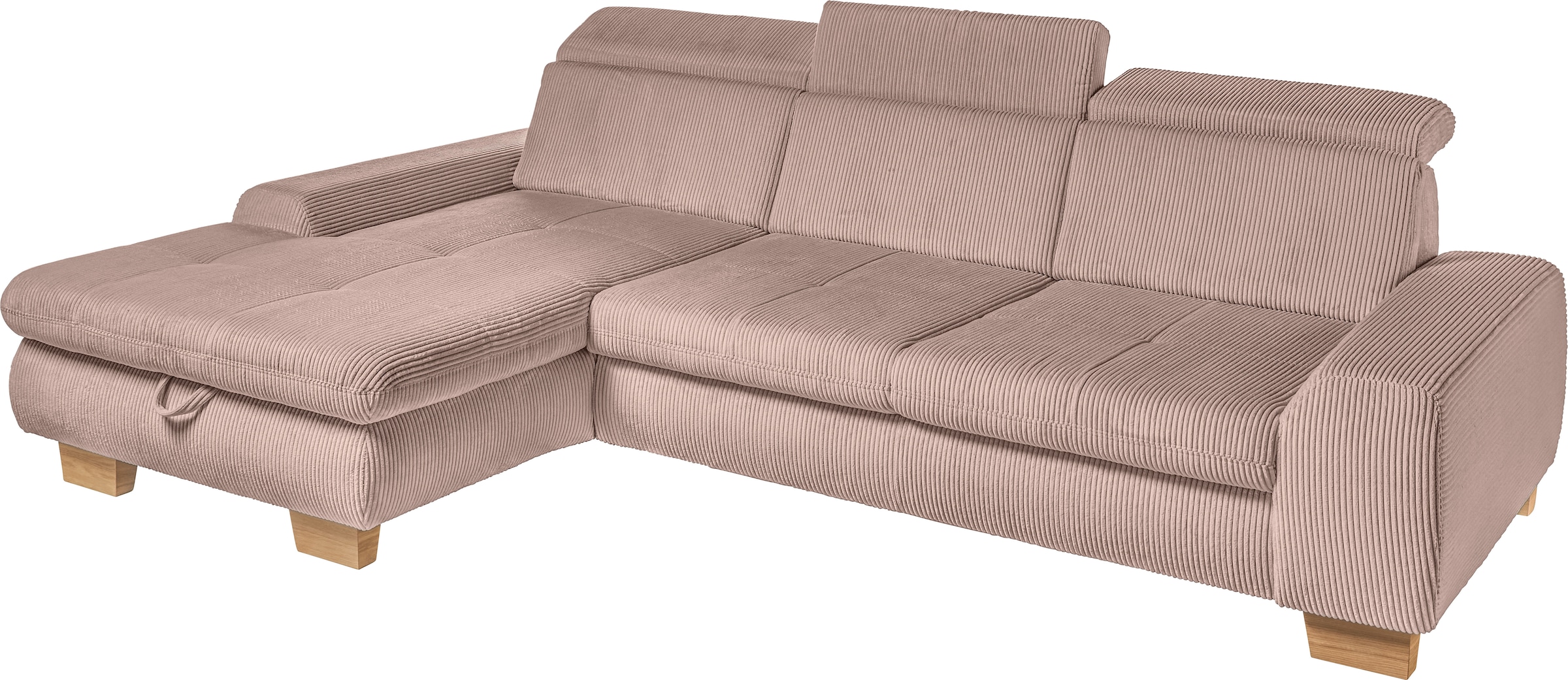 set one by Musterring Ecksofa »SO 3400 Sitzhöhe 47cm oder 49cm, Sitztiefe verstellbar, B/T: 307/195cm«, whlw. mit Funktion, Kaltschaum, in Cord, rose, Sitzhöhe 47