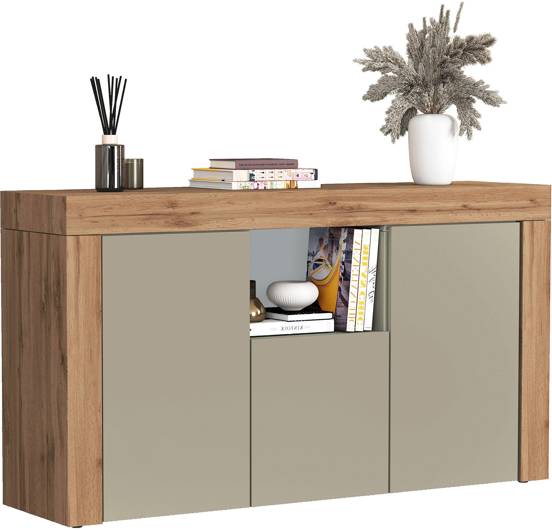OTTO home Sideboard »CHRONOS Breite 155 cm mit 3 Türen, 1 offenes und 6 geschlossene Fächer« 1 Stk. tlg. Sideboard,Kommode, Schrank, Grifflos mit Push to Open, Made in Italy