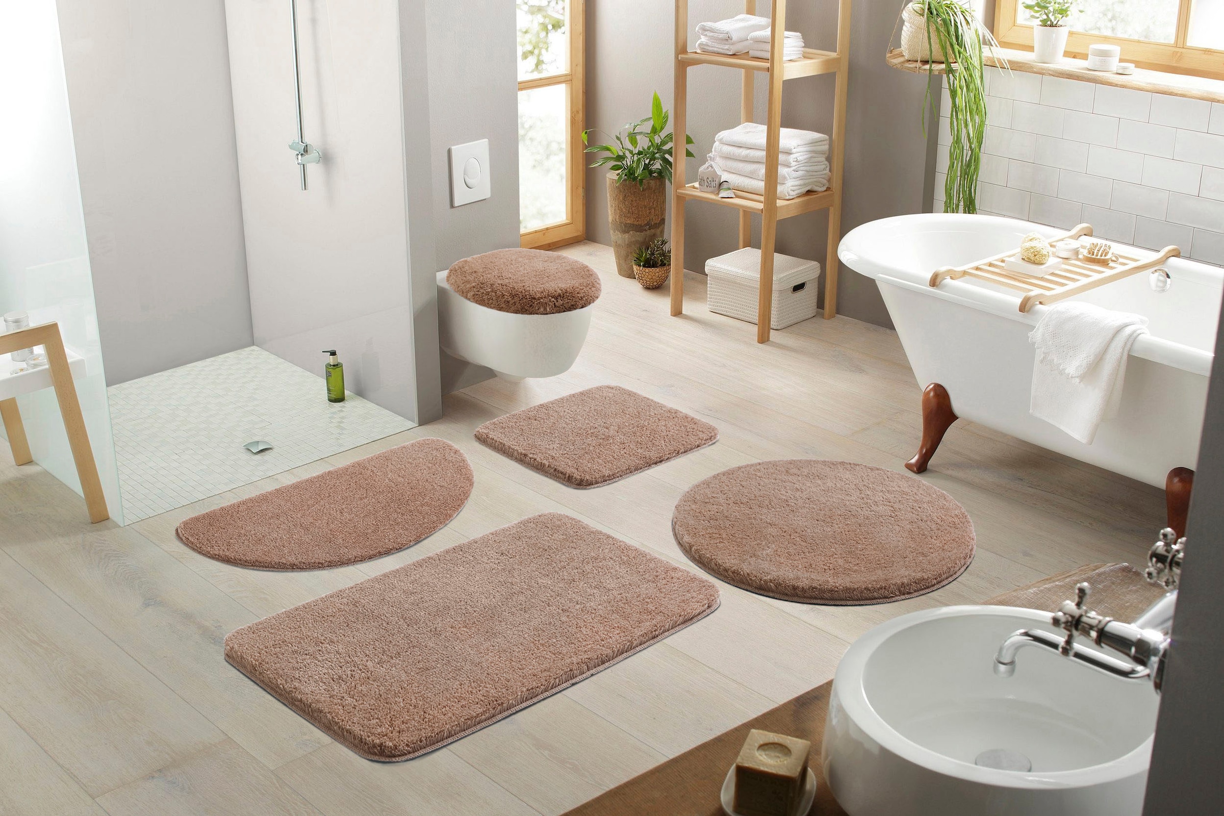 my home Badematte »Merida, Badvorleger, Badezimmer Teppich«, rutschhemmend beschichtet, fußbodenheizungsgeeignet-schnell trocknend-strapazierfähig, Badteppich, Uni Farben, rechteckig, rund & als 2-tlg. Set erhältlich