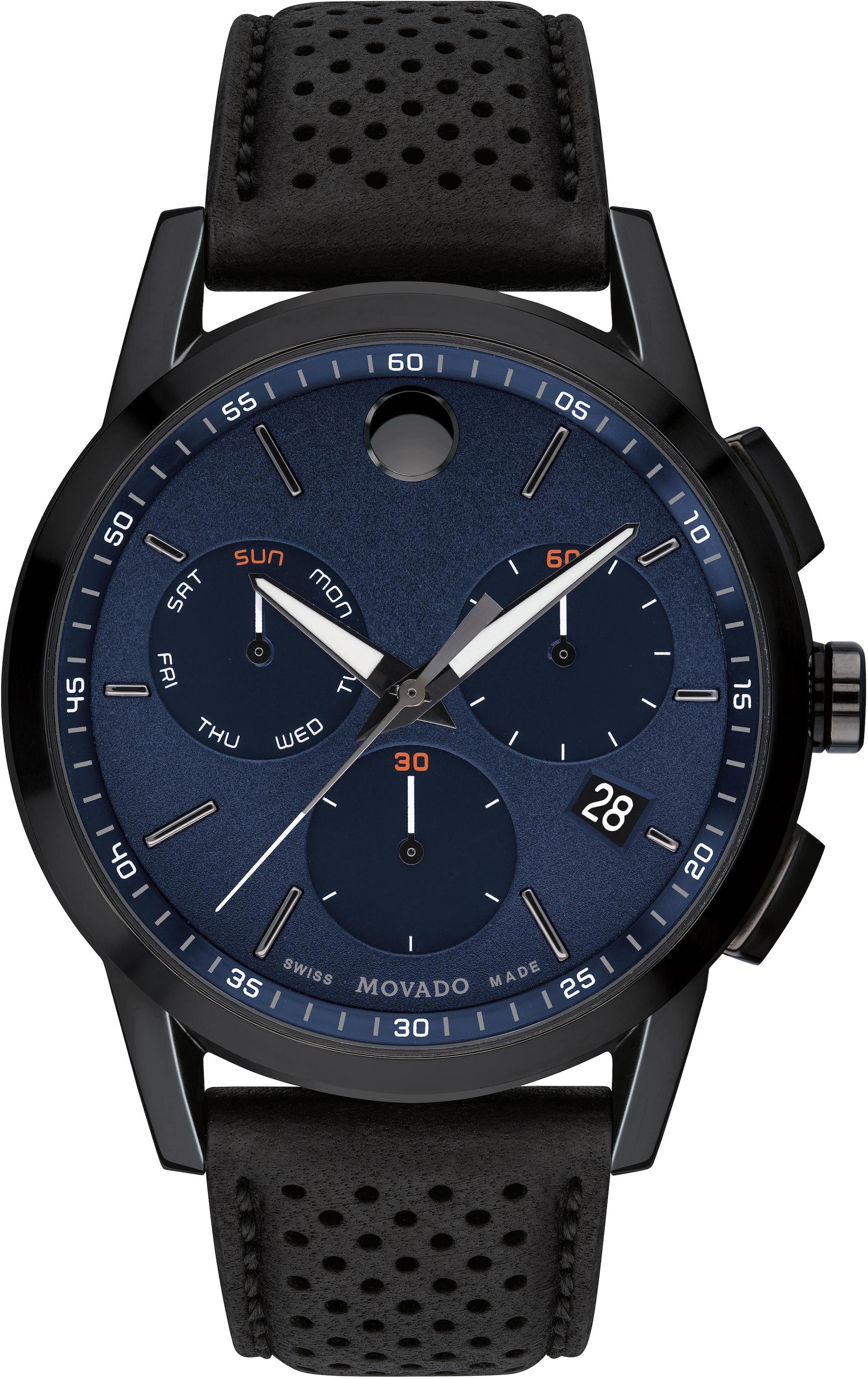 MOVADO Chronograph »MUSEUM SPORT, 607360«, Quarzuhr, Armbanduhr, Herrenuhr, Swiss Made, Stoppfunktion