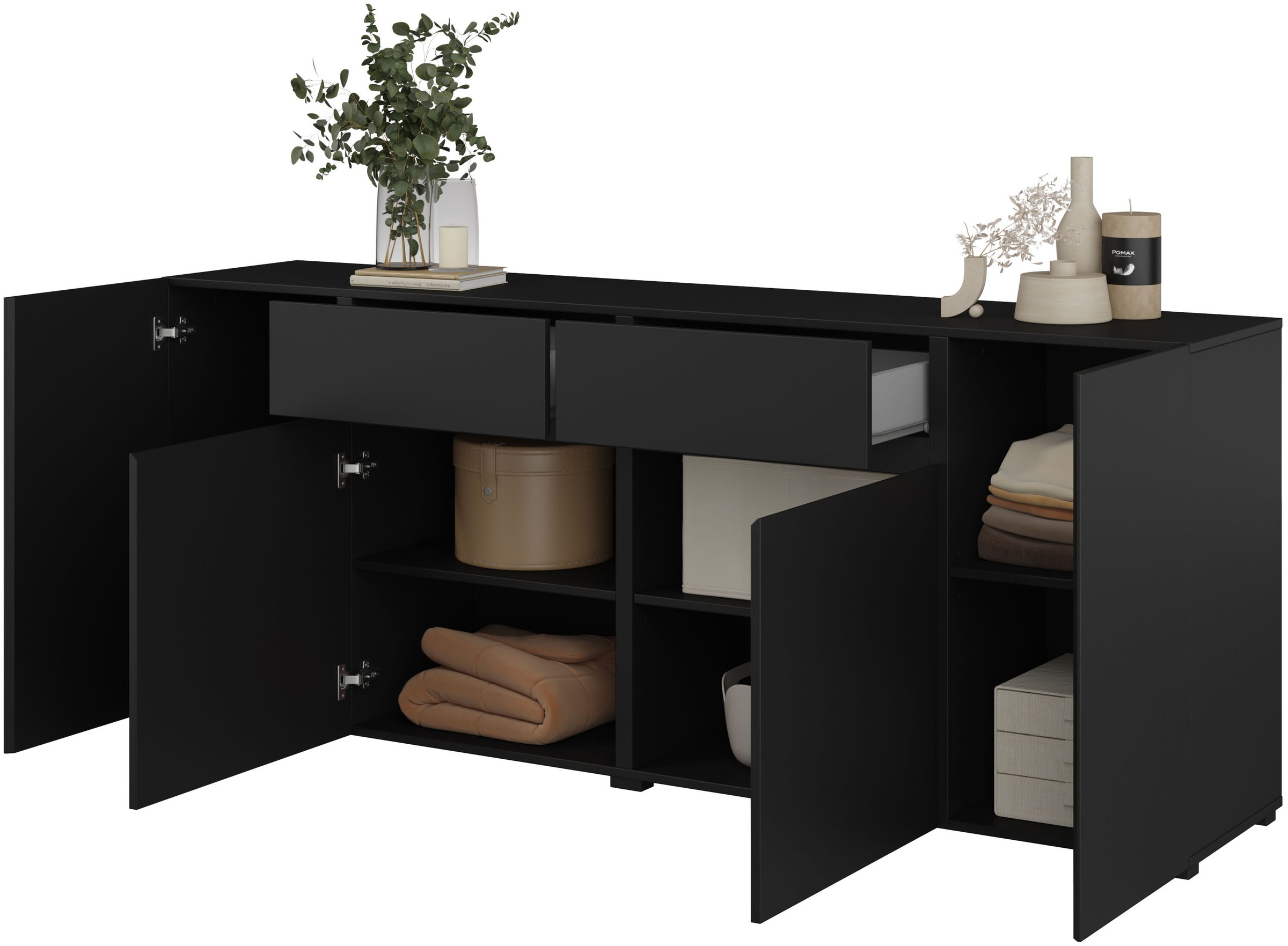 INOSIGN Kombikommode »Metric,Breite 195 cm, grifflose Kommode 4 Türen/2 Schubkästen«, Schubladenschrank mit viel Stauraum, Einlegeböden verstellbar