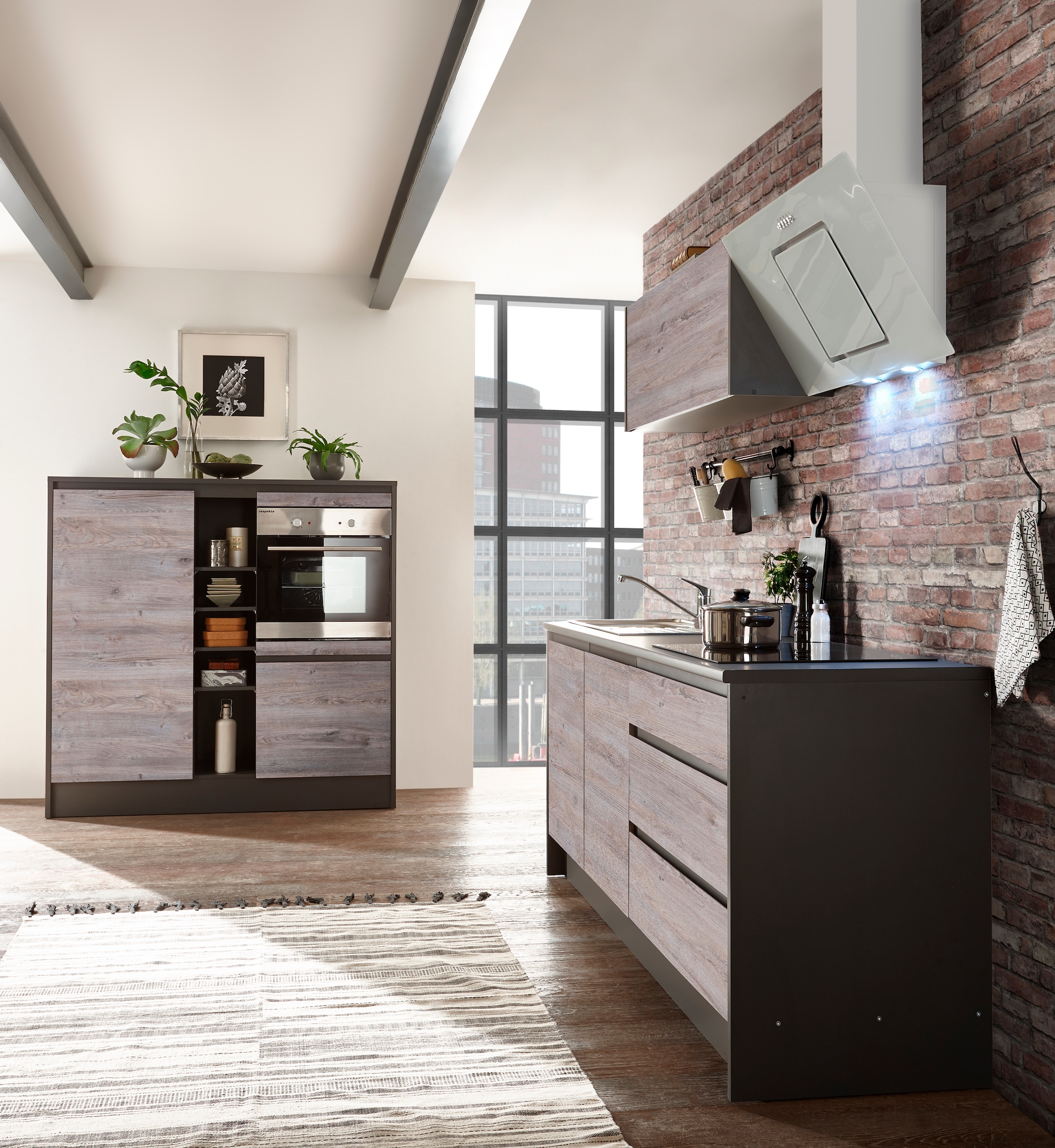 BASIC by Balculina Küchenzeile »Less«, (Set), ohne E-Geräte, Breite 210 cm + 150 cm