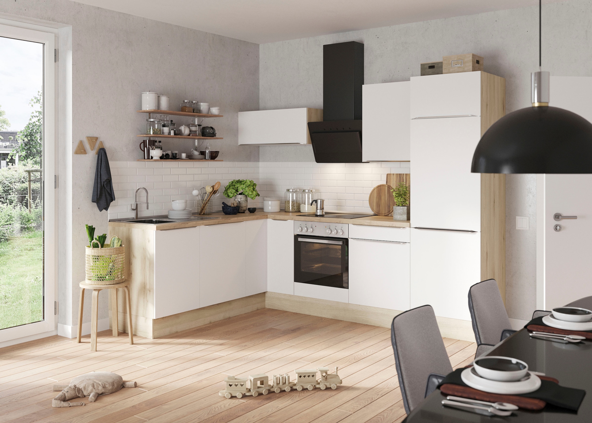 OPTIFIT Winkelküche »Aken Stellbreite 270x200 cm«, wahlweise mit E-Geräten und Stellvariante Spüle links oder rechts
