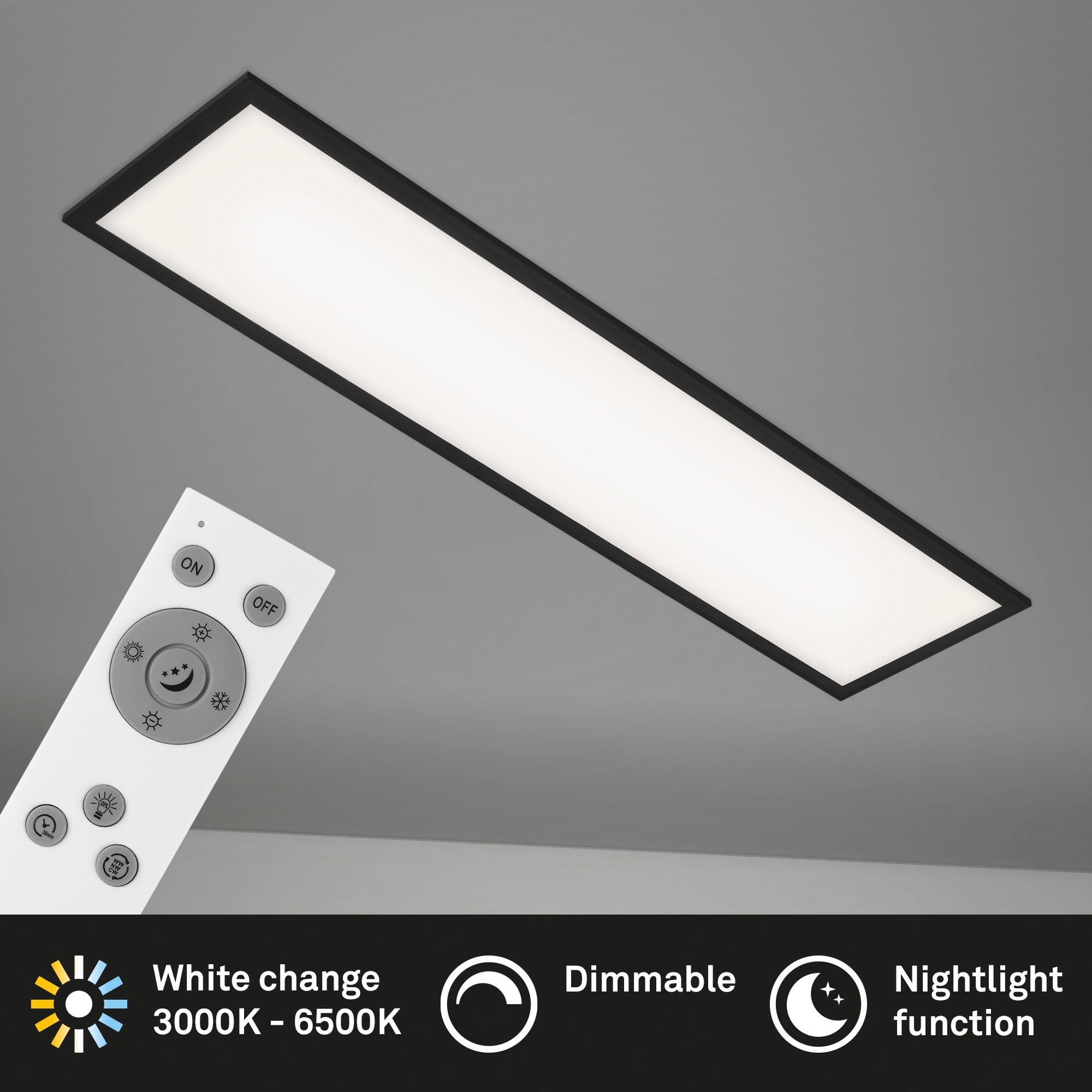 Briloner Leuchten LED Panel »7167015 Piatto«, Deckenlampe, 100x25x6cm, Schwarz, 24W, Wohnzimmer, Schlafzimmer, Flur