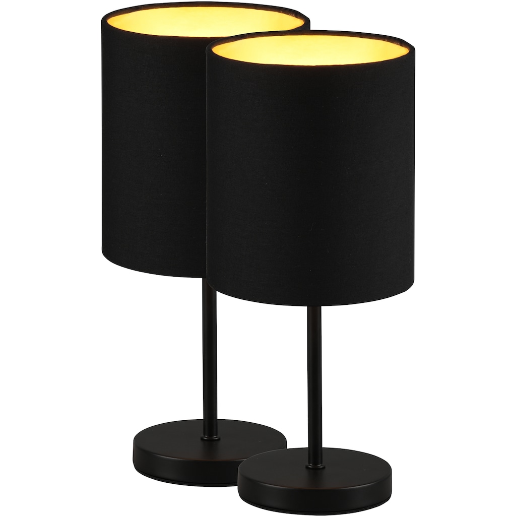 TRIO Leuchten Tischleuchte »Jerry«, 1 flammig-flammig, 2er-Set Tischlampe, Stoffschirm in schwarz/gold, Schnurschalter