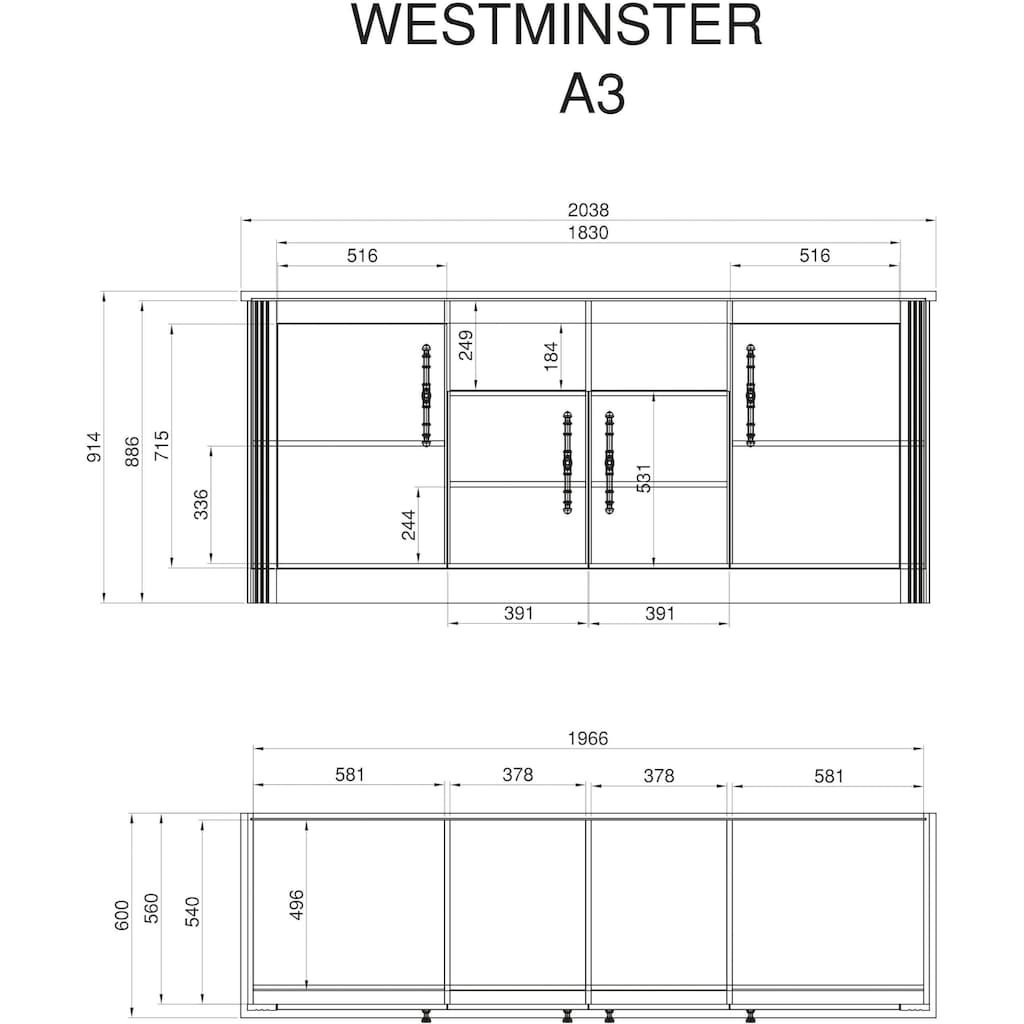 Home affaire Spülenschrank »Westminster«, im romantischen Landhausstil, Breite 204 cm