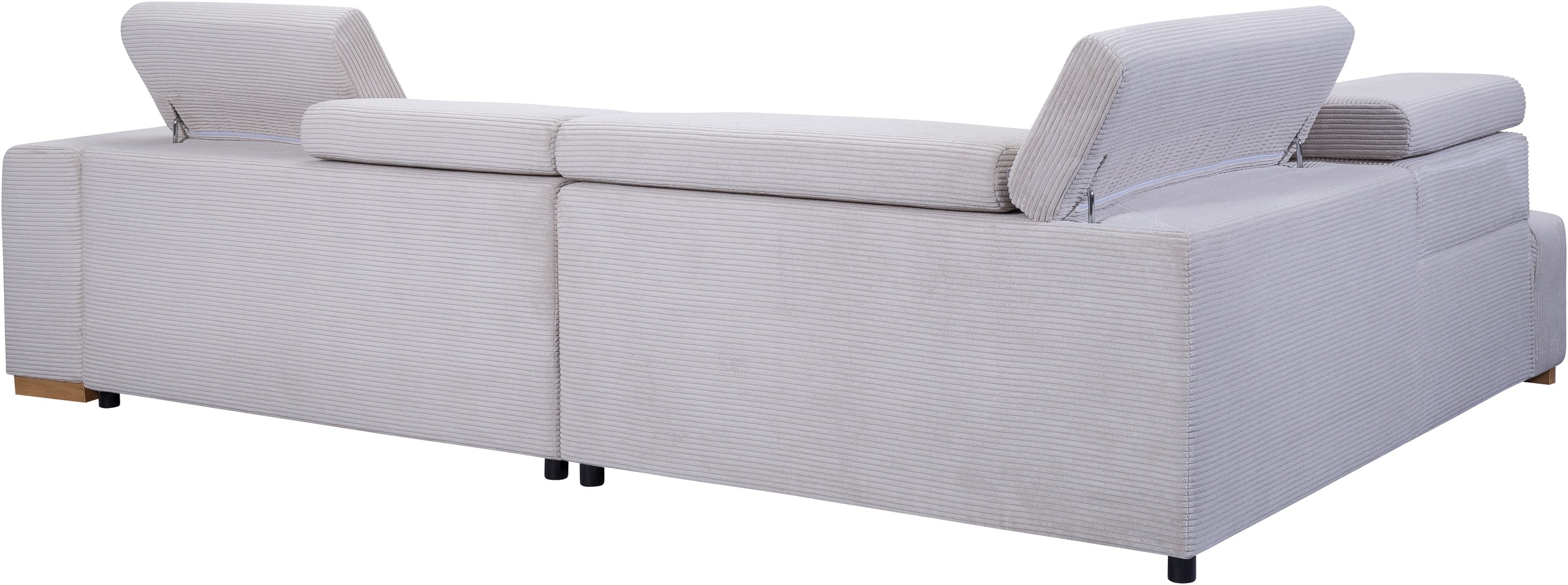 exxpo - sofa fashion Ecksofa »Elianos, hoher Sitzkomfort, aufwendige Kreuzsteppung im Sitz, L-Form«, Kopfteile & Sitztiefe verstellbar, mit Bettfunktion, Cord, beige