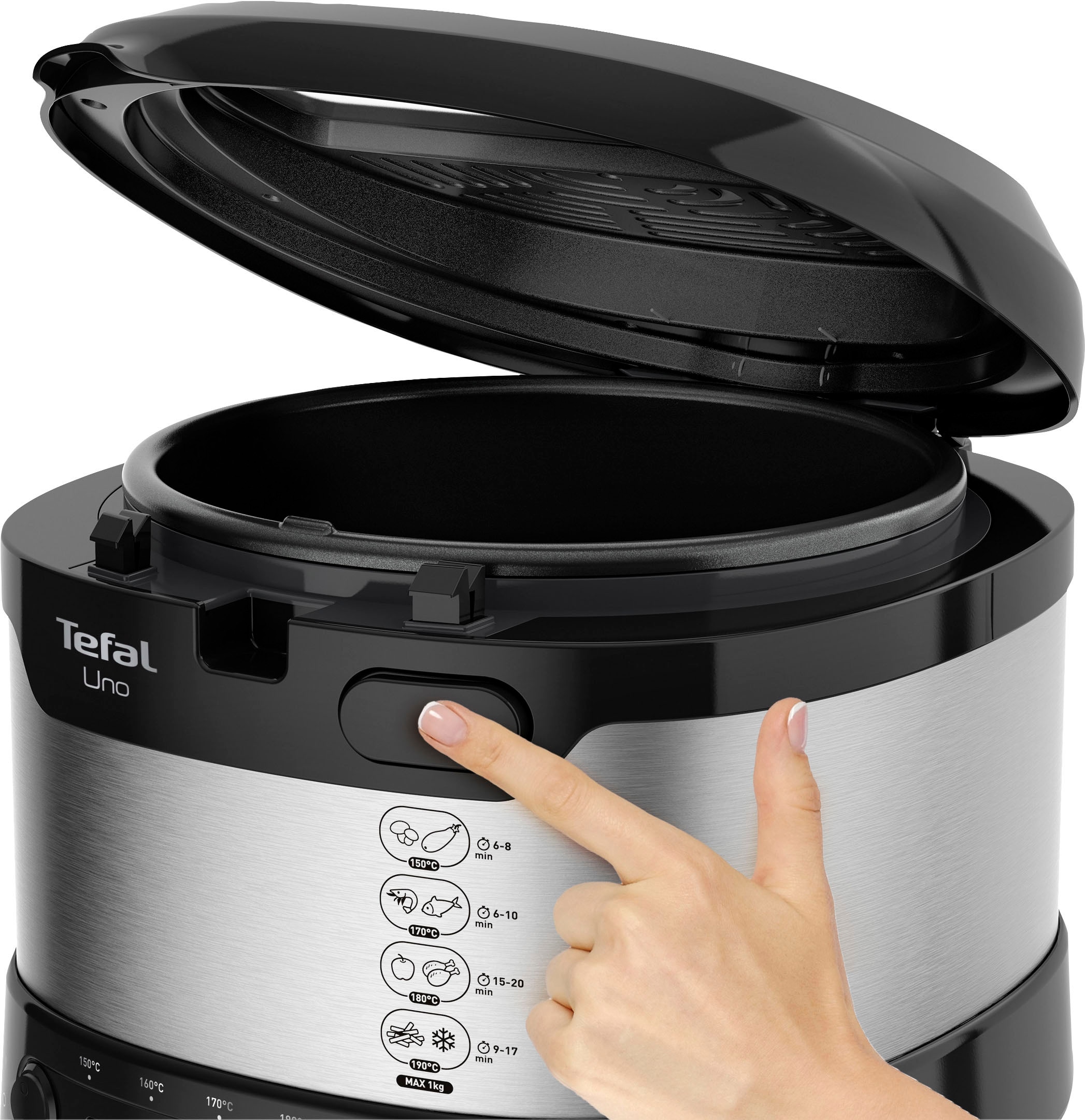 Tefal Fritteuse »UNO M Edelstahl«, 1600 W, Kapazität 1kg, Thermostat, Sichtfenster, Abtropfposition, FF215