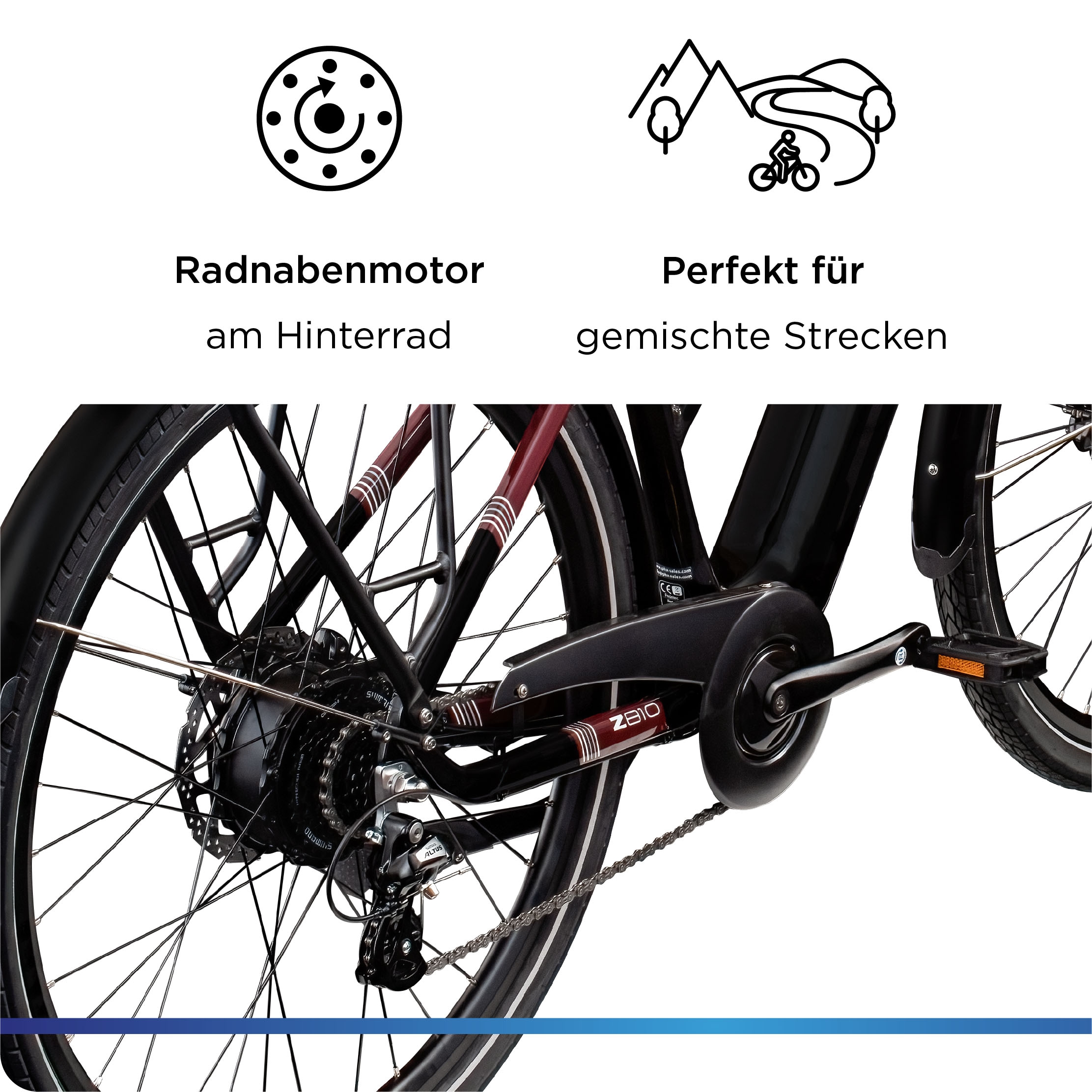 Zündapp »Z810« 8 Gang Shimano Altus RD-M310 Schaltwerk Kettenschaltung Heckmotor 250 W Pedelec, Elektrofahrrad für Damen und Herren