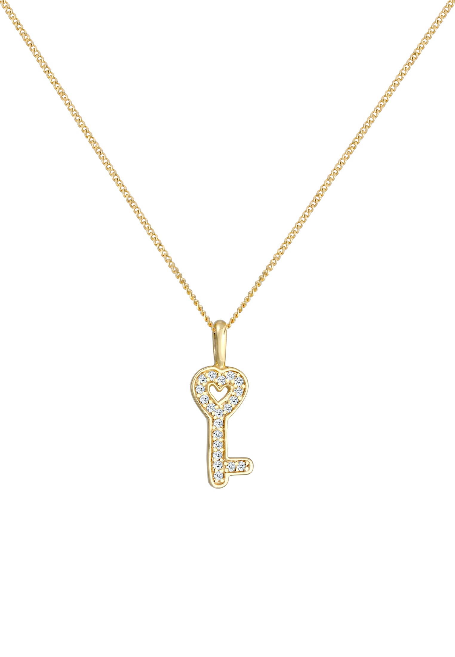 Elli DIAMONDS Silberkette »Halskette Schlüssel Diamant Weiß Brillantschliff (0.1 ct) 585 Gelbgold«