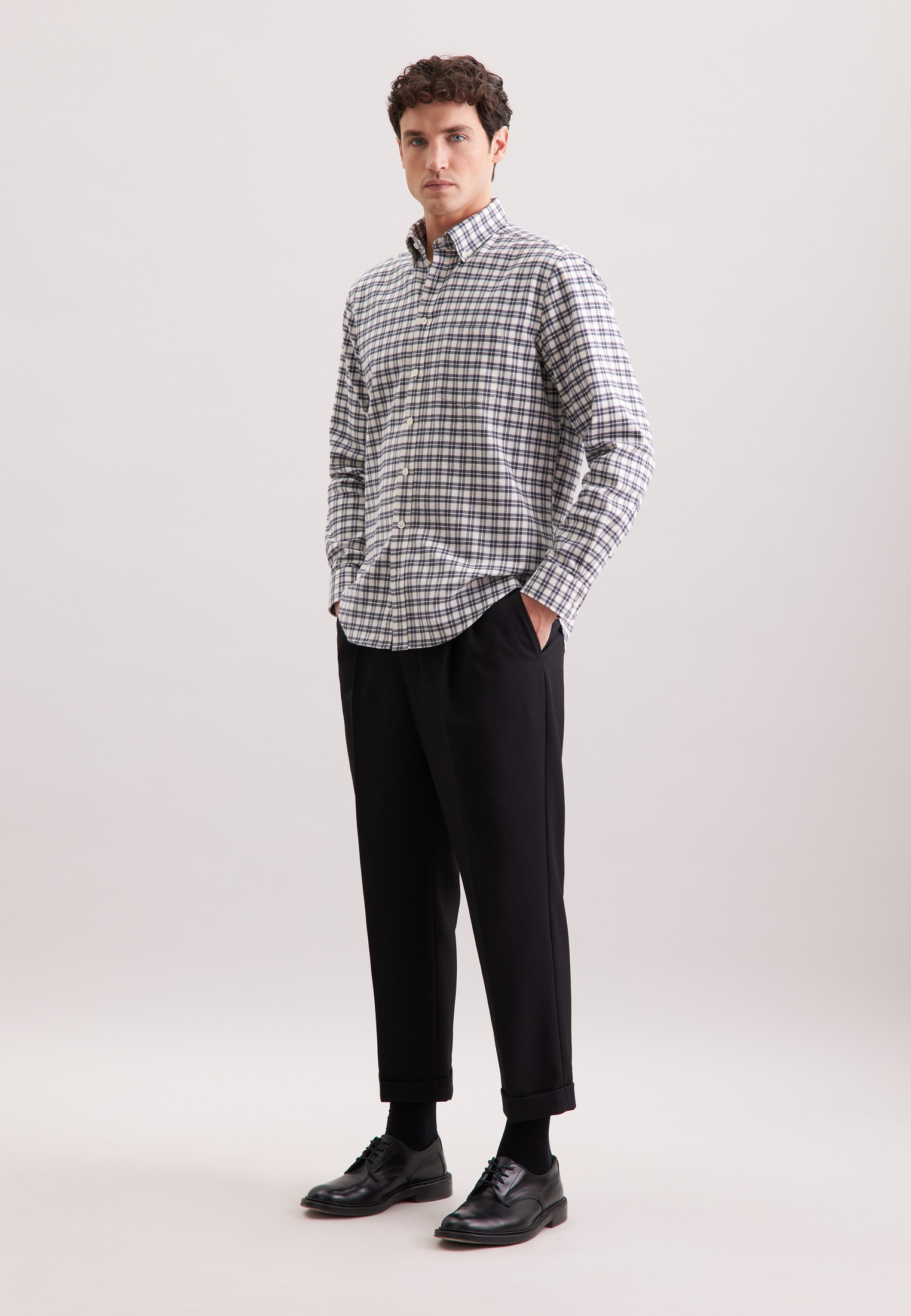 seidensticker Flanellhemd Regular 1/1 Button-Down-Kragen Karo
