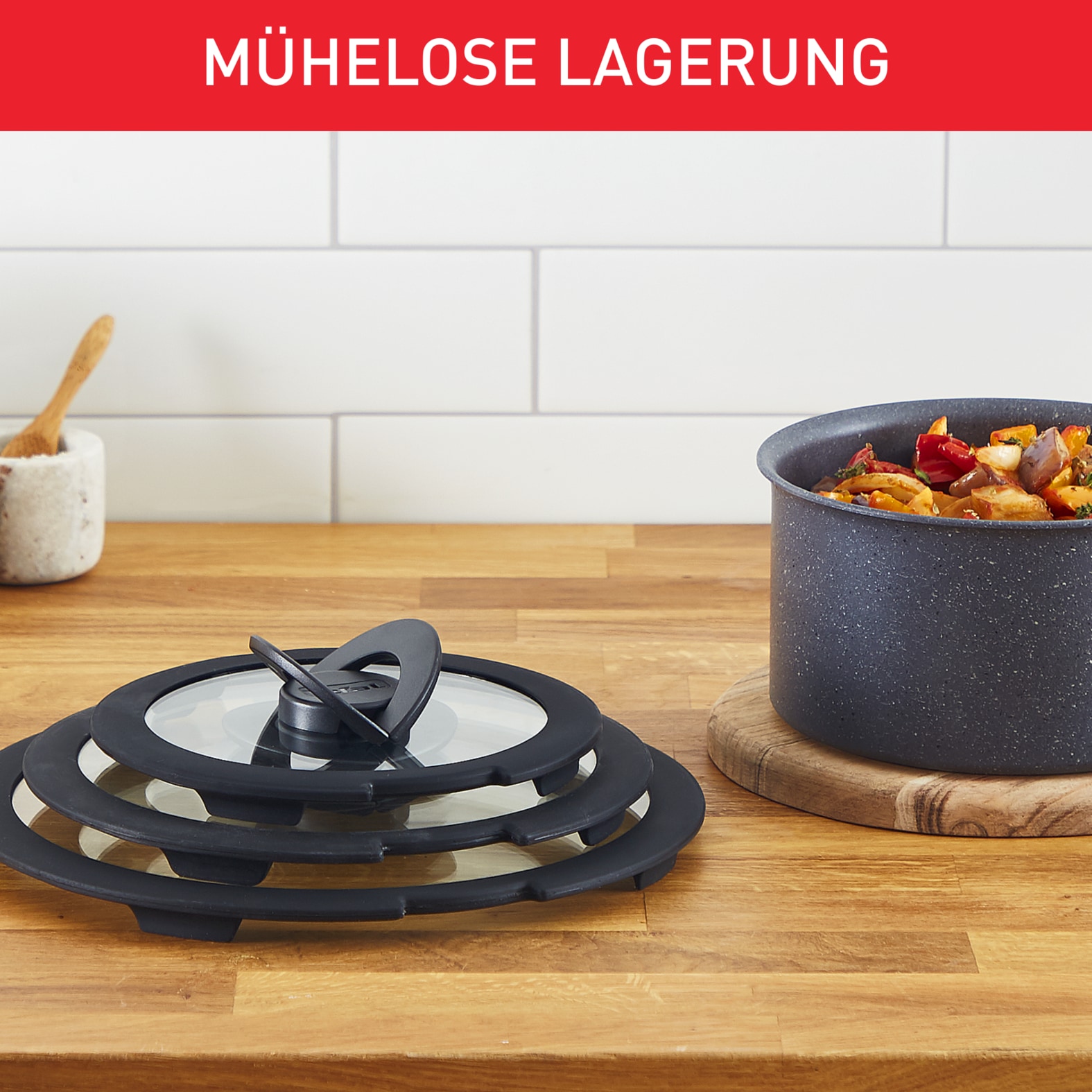 Tefal Deckel »Ingenio aus Glas mit umklappbaren Griffen, 3 verschiedene Größen« passend für Ingenio Töpfe und Pfannen, spülmaschinengeeignet, TL98491