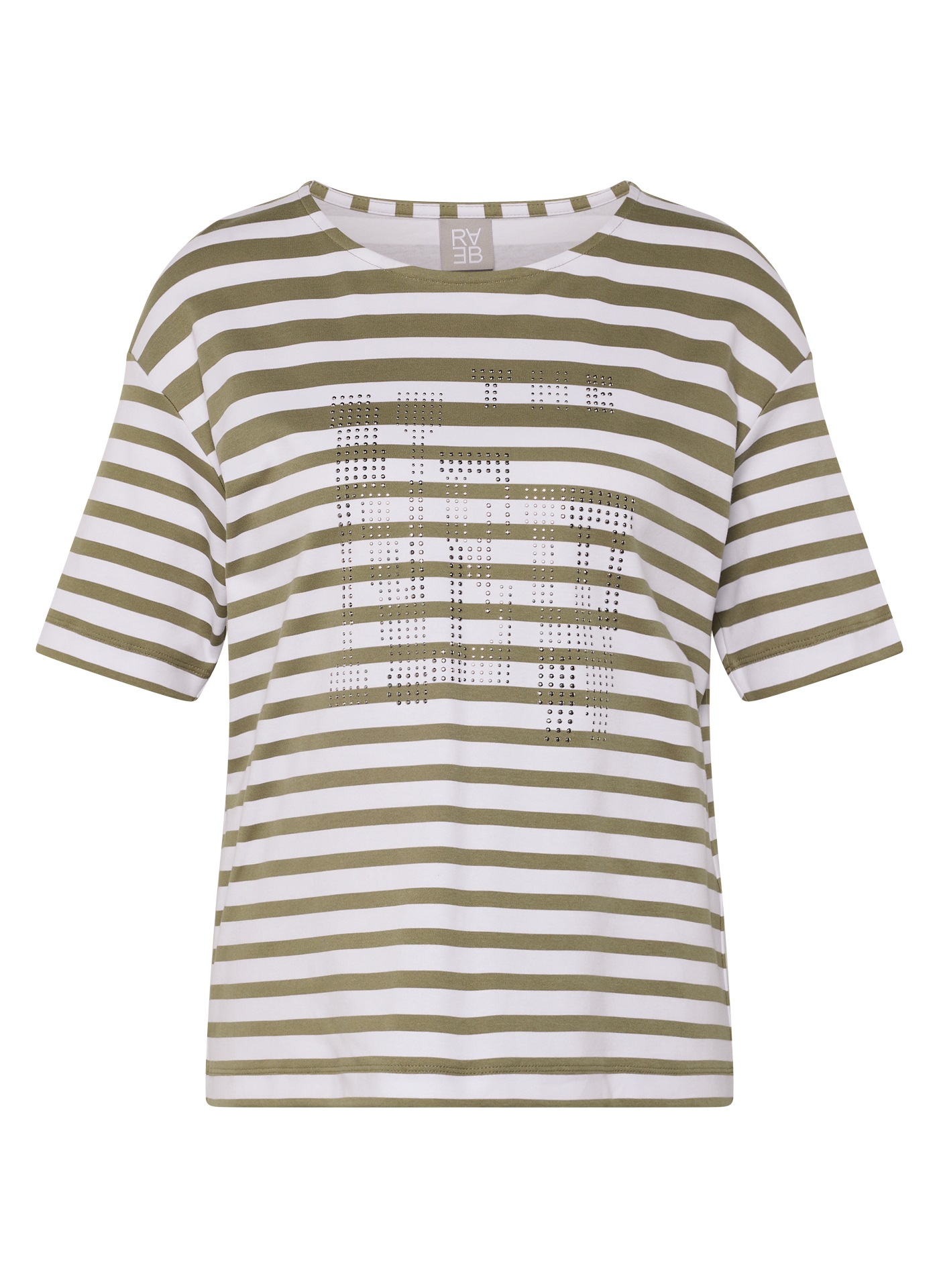 Rabe Rundhalsshirt mit Allover-Streifen und Glitzersteinen