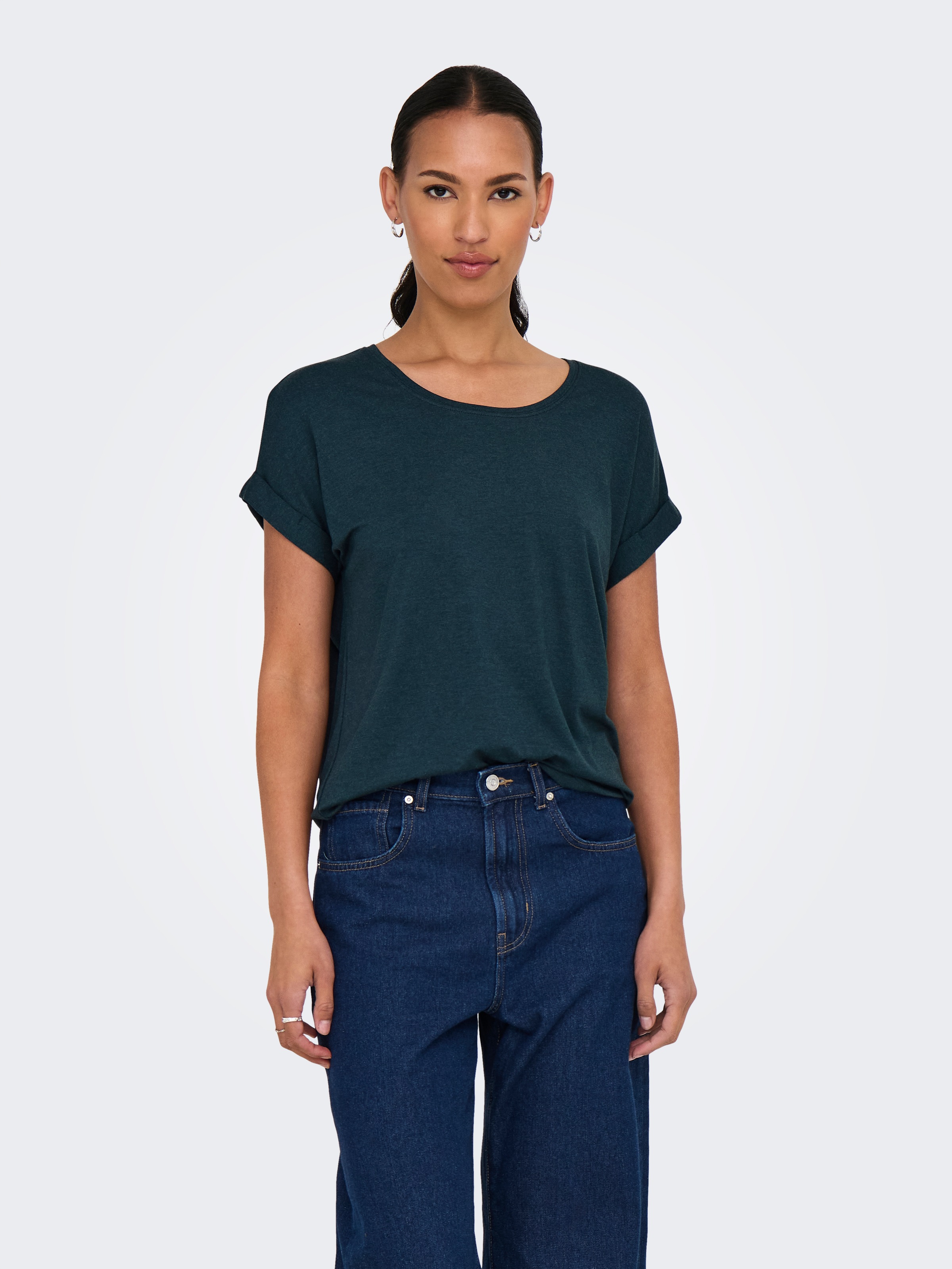 ONLY T-Shirt »ONLMOSTER – Kurzarmshirt mit Aufschlag und klassischem Look«, unifarben, casual, regular fit, Viskosemischung, Rundhals