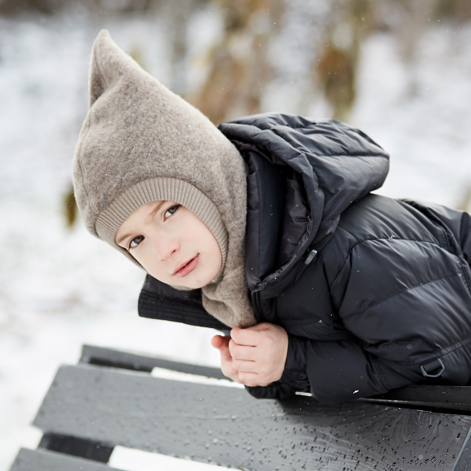 MAXIMO Schlupfmütze Wolle, gefüttert, Rippstrickbündchen, mit Zipfel