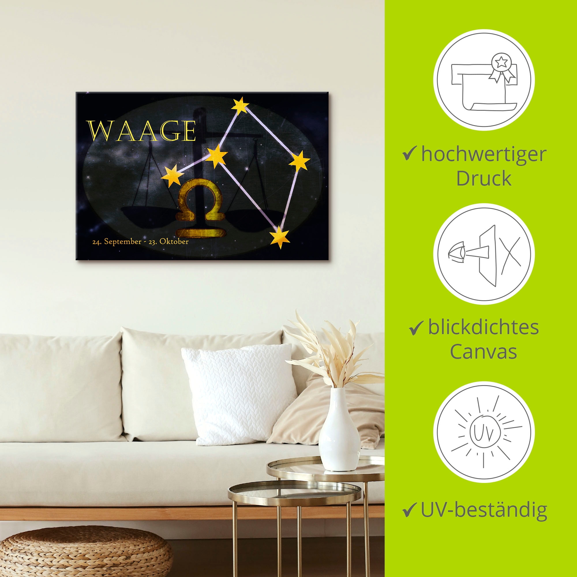 Artland Wandbild »Sternzeichen - Waage«, Bilder von Sternzeichen, (1 St.), als Leinwandbild, Poster, Wandaufkleber in verschied. Größen