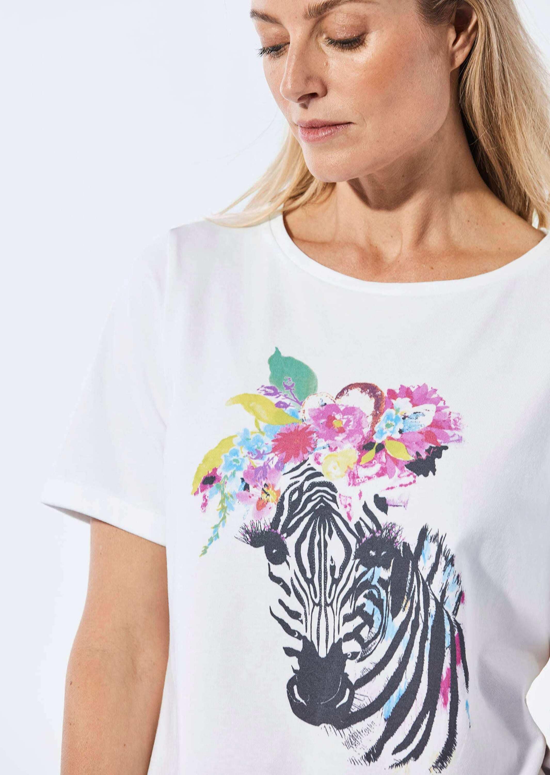 GOLDNER Kurzarmshirt »Kurzgröße Jerseyshirt mit überschnittenen Schultern«