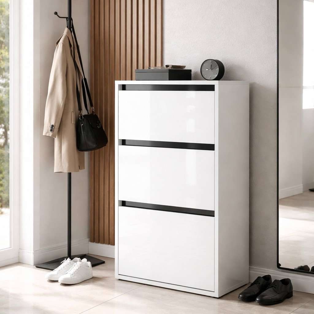 OTTO home Schuhschrank »Locco, Schuhregal, Schuhkommode, Breite 50 cm« Schuhkipper, UV-lackiert, Hochglanz, grifflos, 3-türig