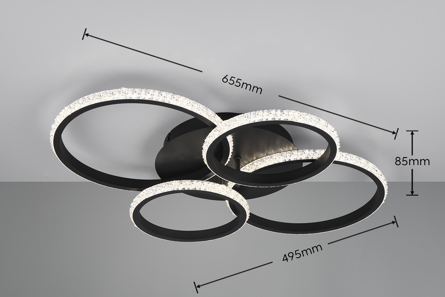 REALITY Leuchten LED Deckenleuchte »CIRES, LED Deckenlampe mit 4 schwenkbaren LED-Ringen, kaltweiß 4000K« LED-Board 1 Stk. Kaltweiß 3400 Lumen 27W, in 3 Stufen dimmbar mit Acryl Kristallen verzierte LED