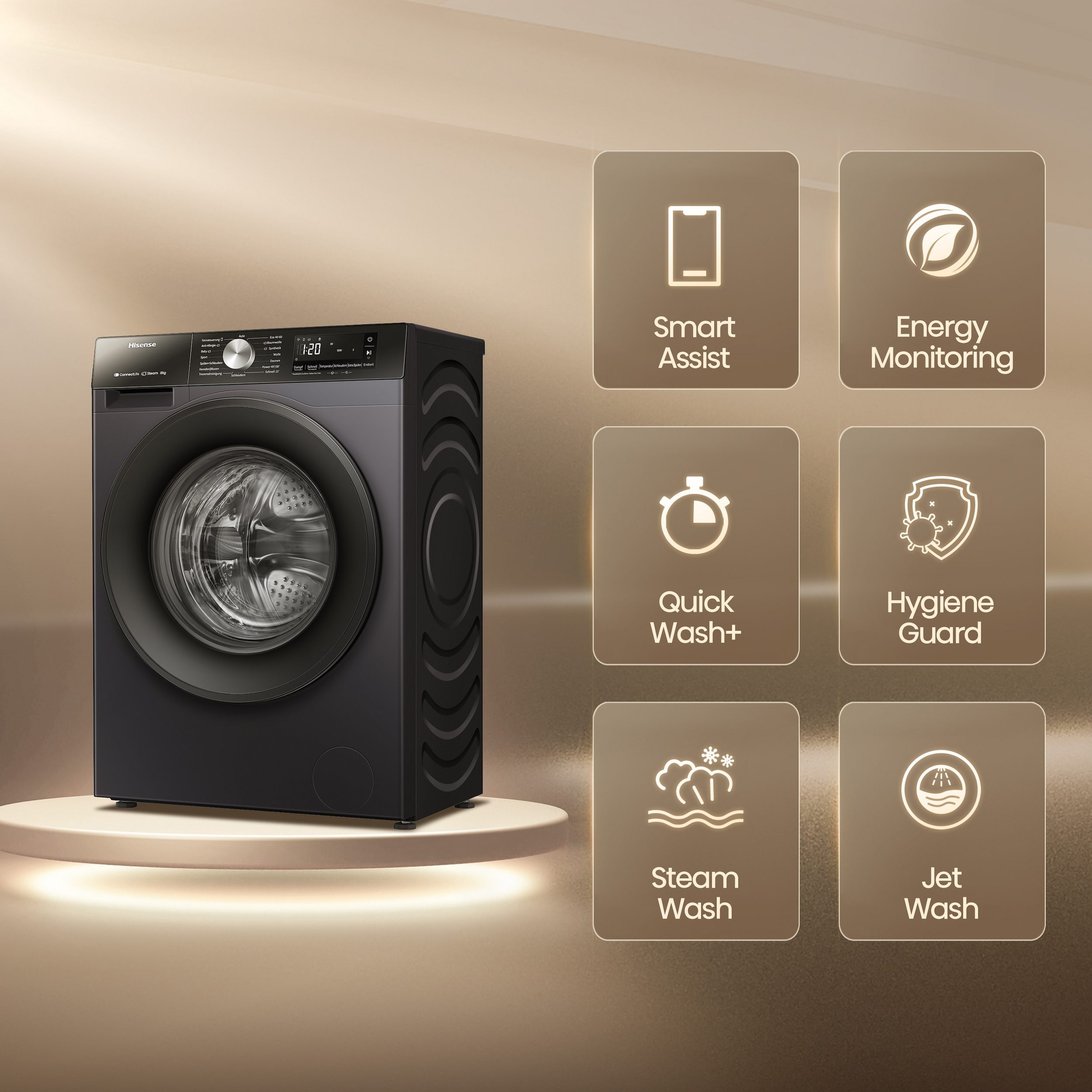 Hisense Waschmaschine 3S Serie »WF3S8043BB3« 8 kg 1400 U/min Wifi-ConnectLife