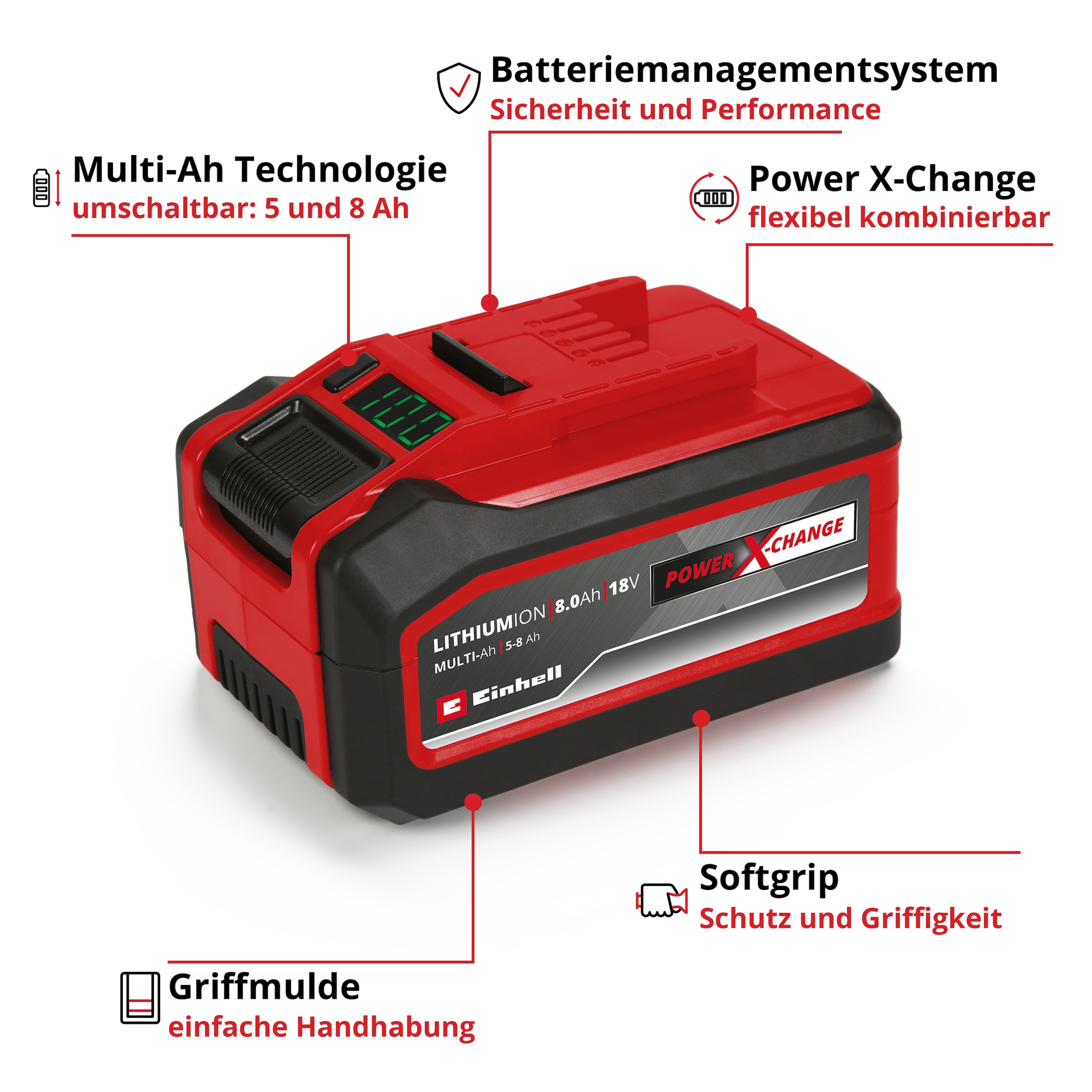 Einhell Akku »PXC+ 18V 5-8Ah MULTI«, 8000 mAh, 18,0 V, Griffmulde