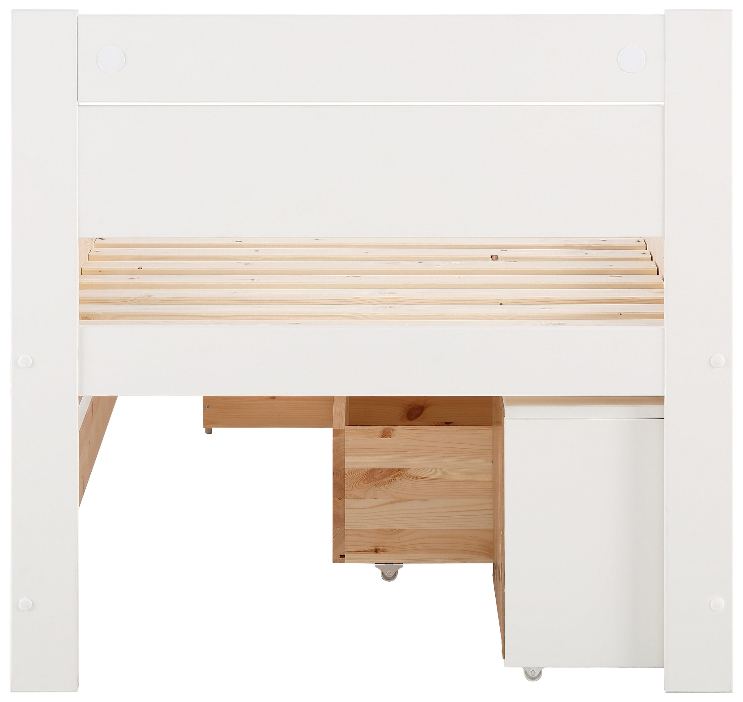 Home affaire Stauraumbett »"HANNES " Kieferbett, mit Schubladen und Regalen«, zertifiziertes Massivholz, ideal für kleine Räume
