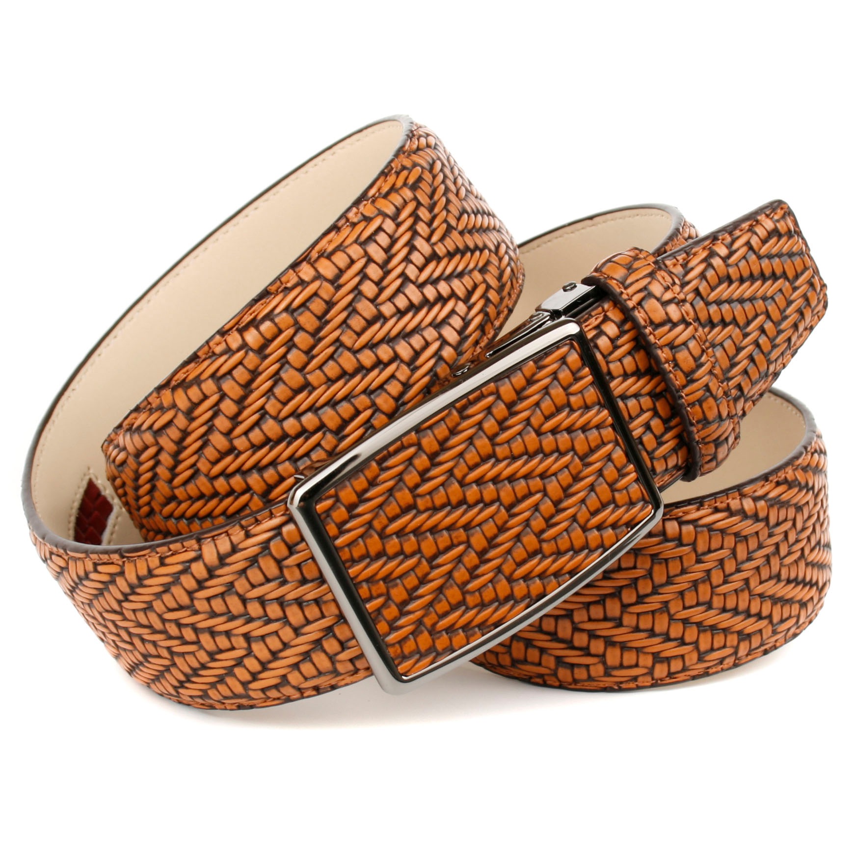 Anthoni Crown Ledergürtel, in Flecht-Optik, cognac