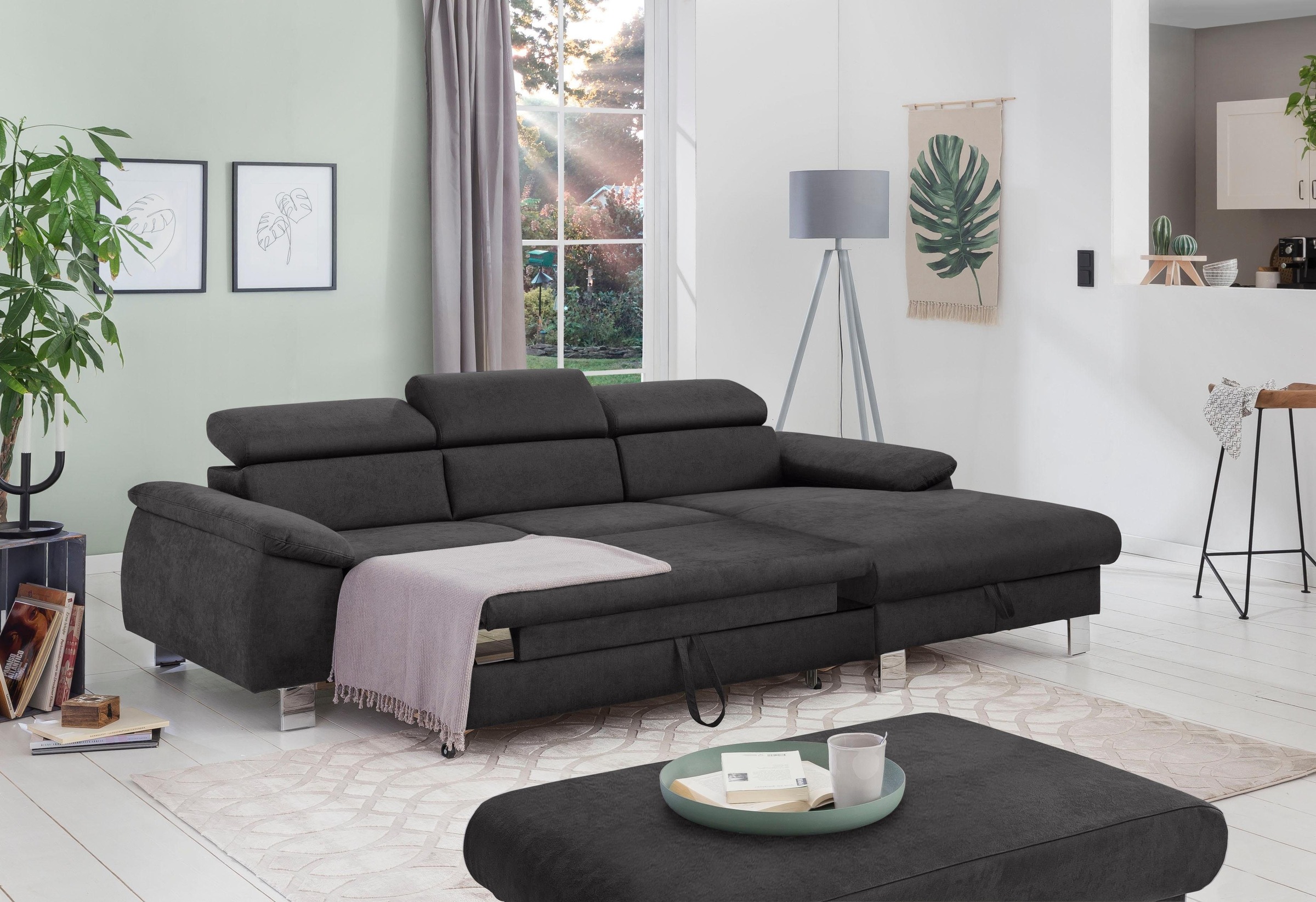 COTTA Ecksofa Komaris, Ecksofa, wahlweise mit RGB-LED-Beleuchtung und Bettfunktion/Bettkasten