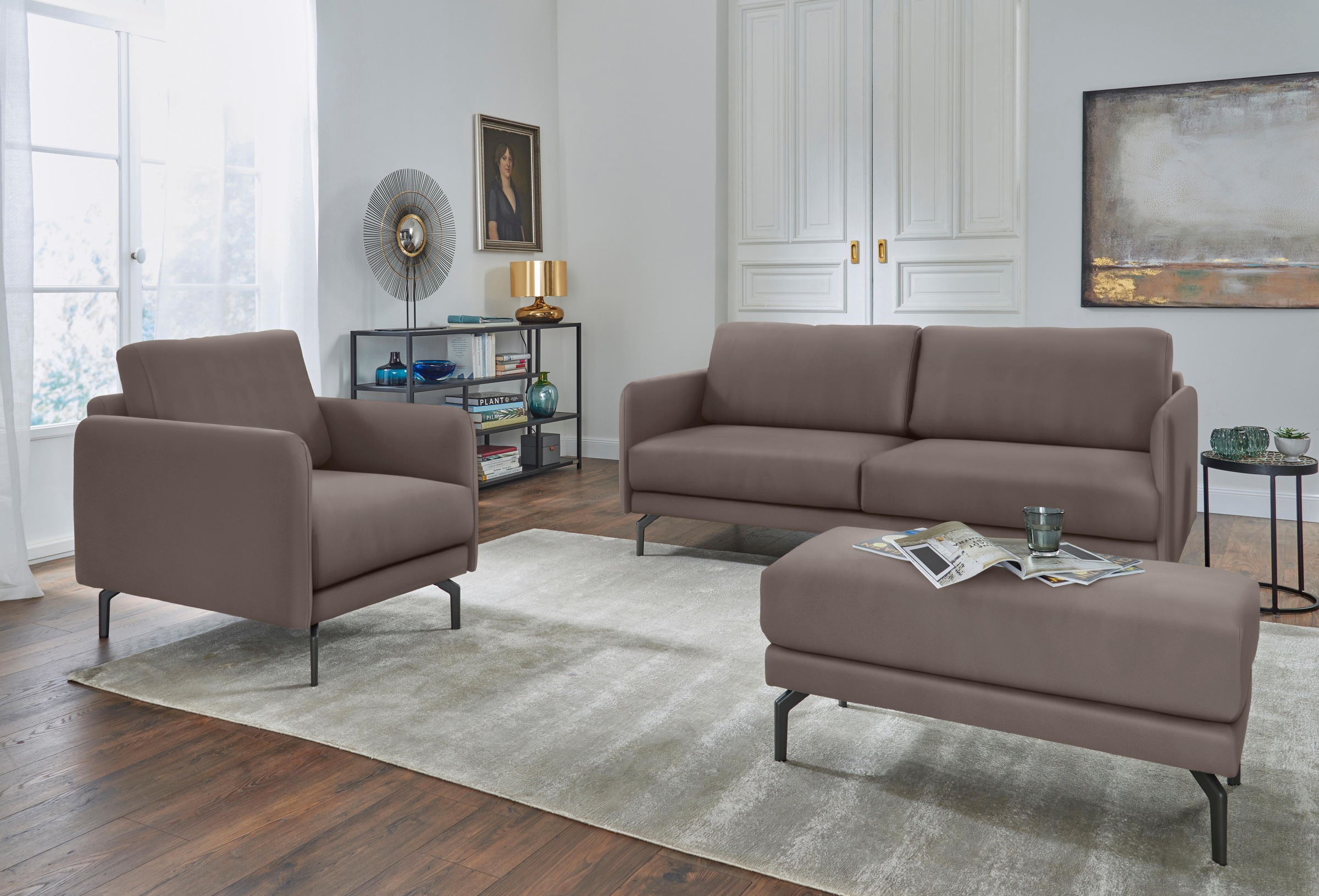 Creation BY ROLF BENZ 3-Sitzer »CR.450, Designsofa, edles Sofa, Loungesofa, Ledersofa, klares Design«, Armlehne sehr schmal, Breite 190 cm, Alugussfuß Umbragrau