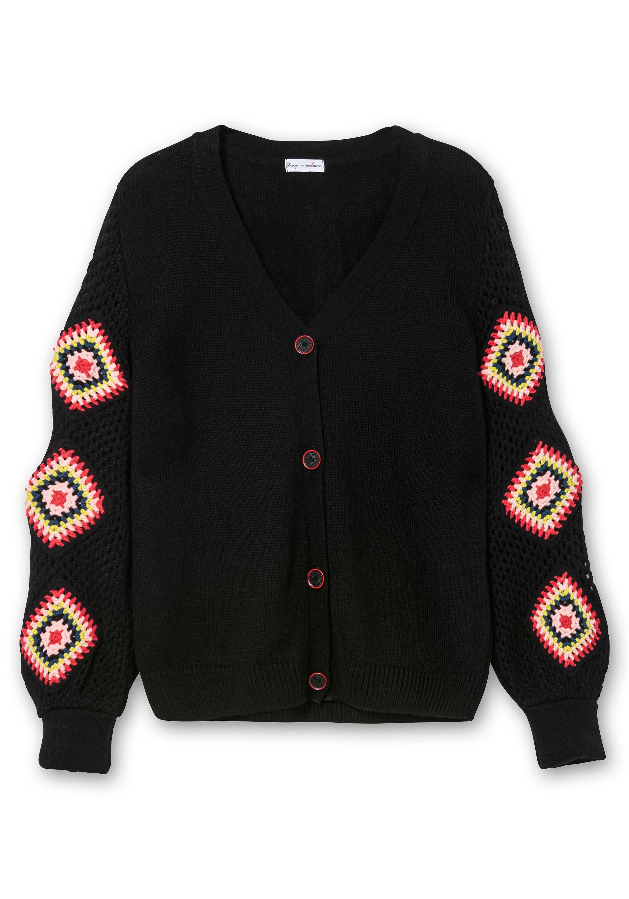 Sheego Strickjacke »Strickjacke mit aufgenähten Häkelpatches«