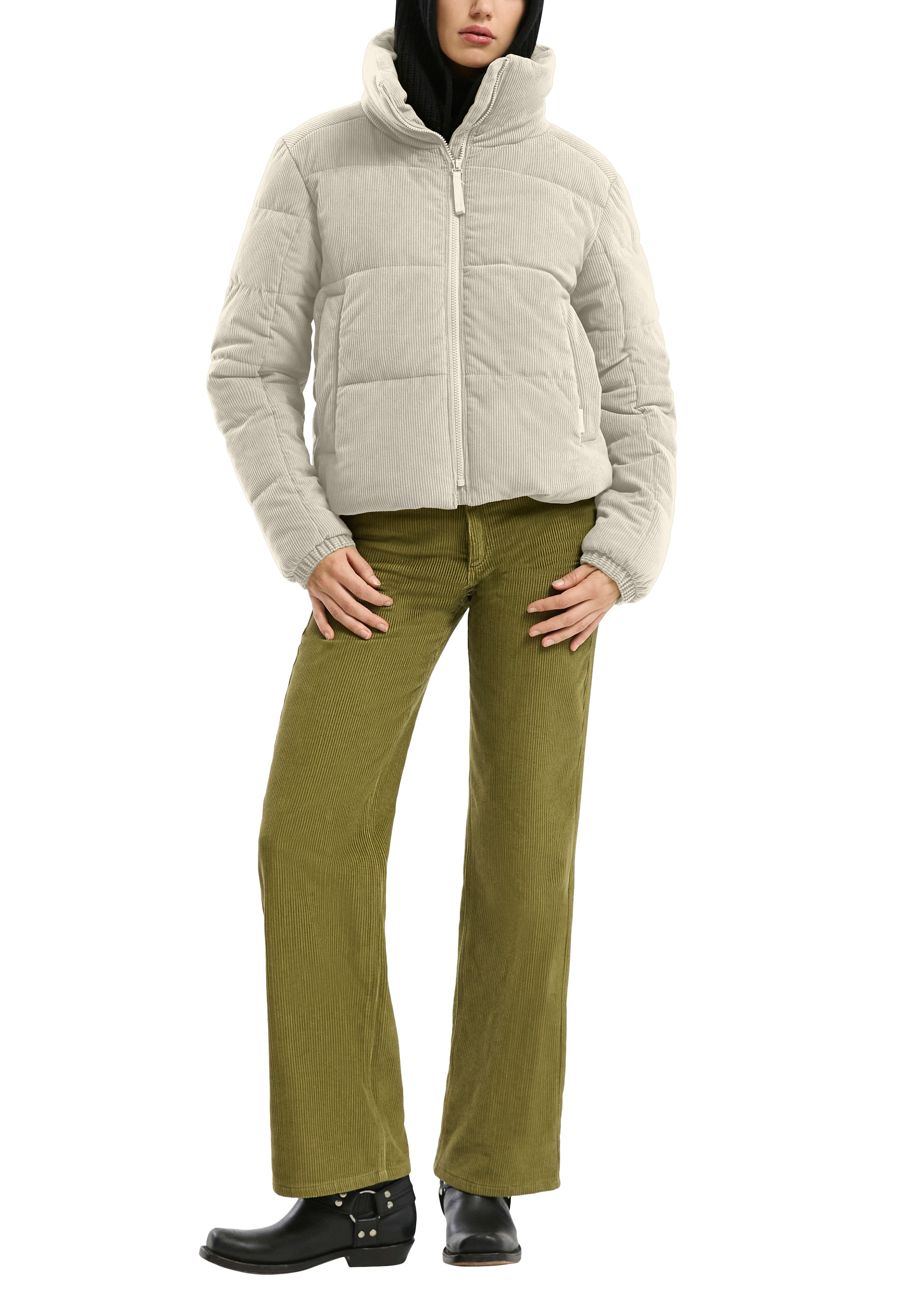 QS Steppjacke ohne Kapuze kurz, aus Cord und mit Stehkragen