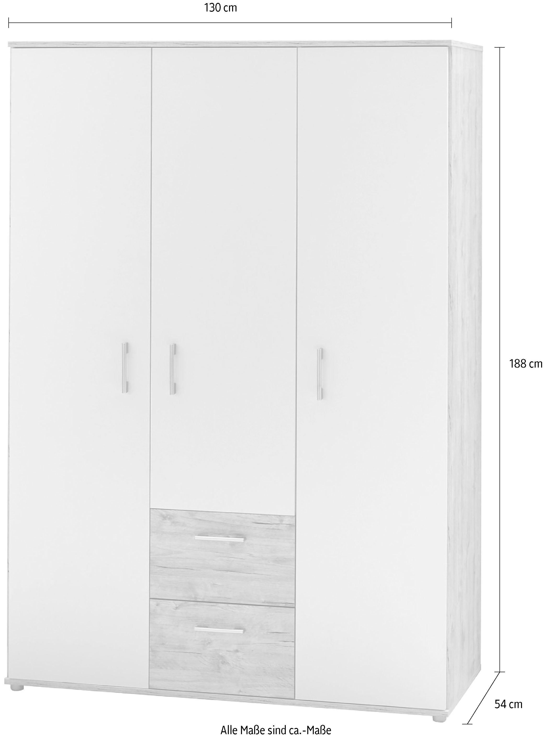 Home affaire Kinderkleiderschrank »Kleiderschrank »Rieke« 3-türig mit 2 Schubkästen«, (1 St.), 2 Kleiderstangen, 3 Drehtüren, 2 Schubkästen