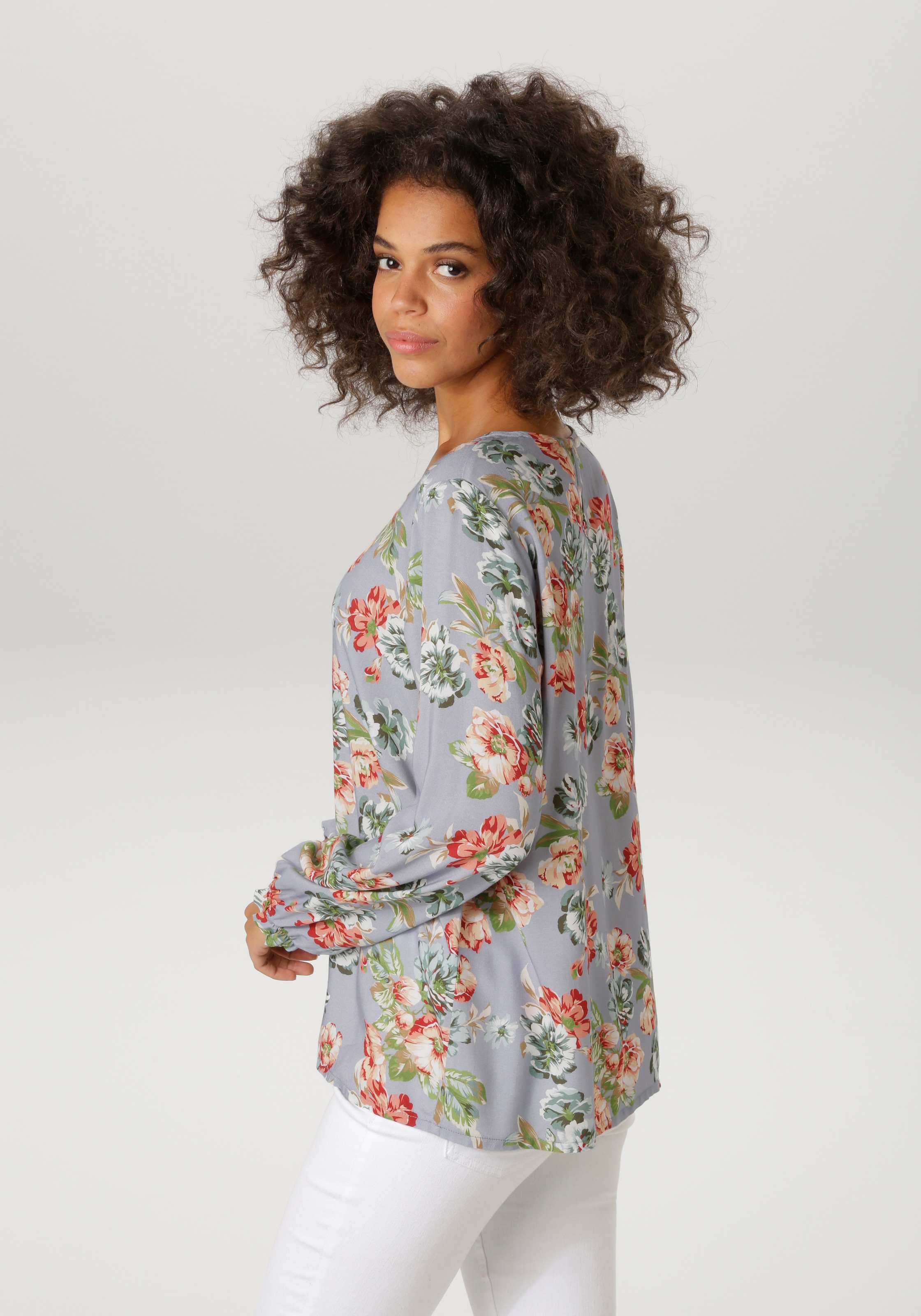 Aniston CASUAL Schlupfbluse mit farbenfrohen Blumendruck - jedes Teil ein Unikat - NEUE KOLLEKTION