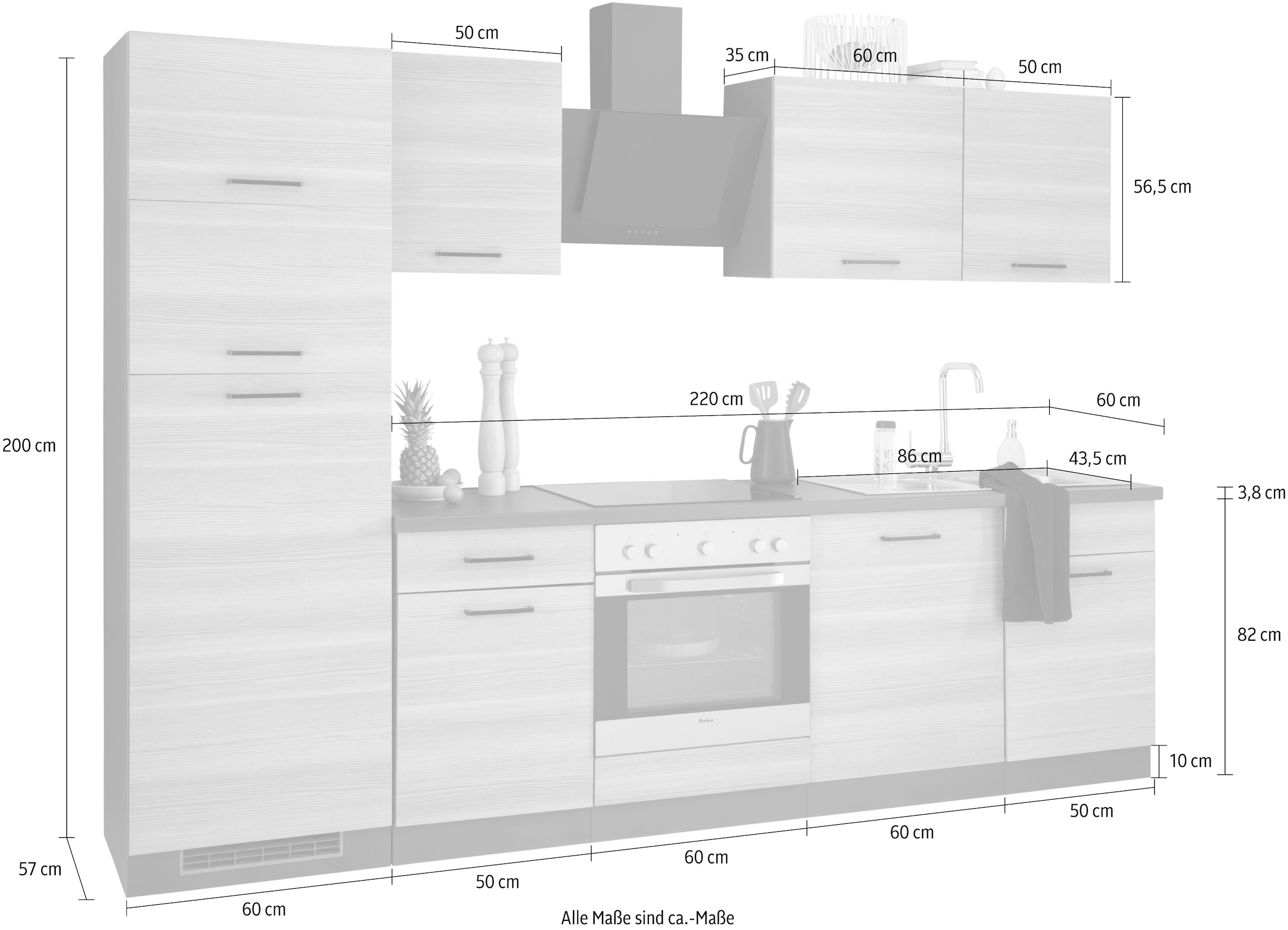 wiho Küchen Küchenzeile »Esbo«, mit E-Geräten, Breite 280 cm
