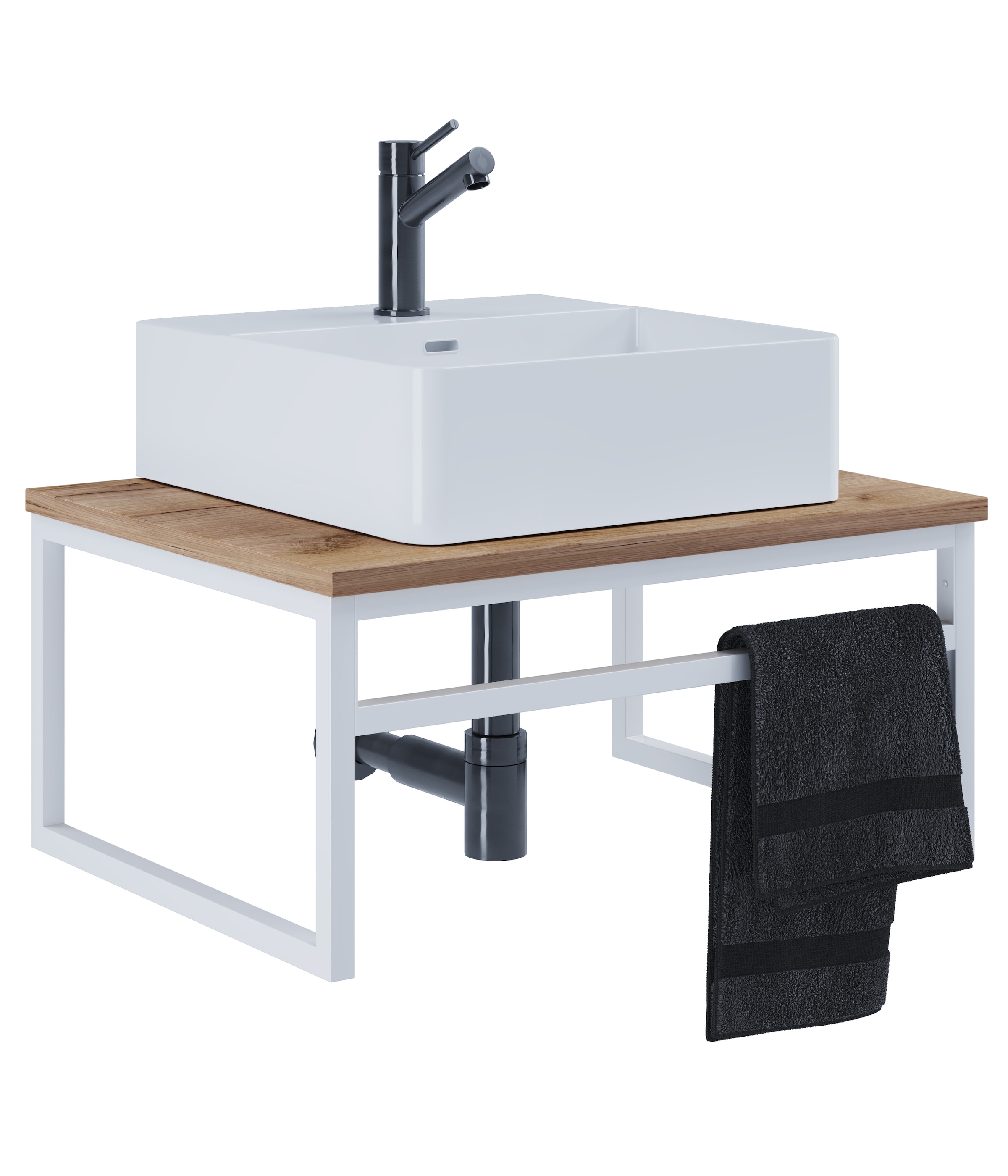 VCM Waschbeckenunterschrank »VCM 2-tlg. Waschplatz Waschtisch Badmöbel Set Waschbecken Holz Metall Industrial Style Bitila 60«, (2 St.)