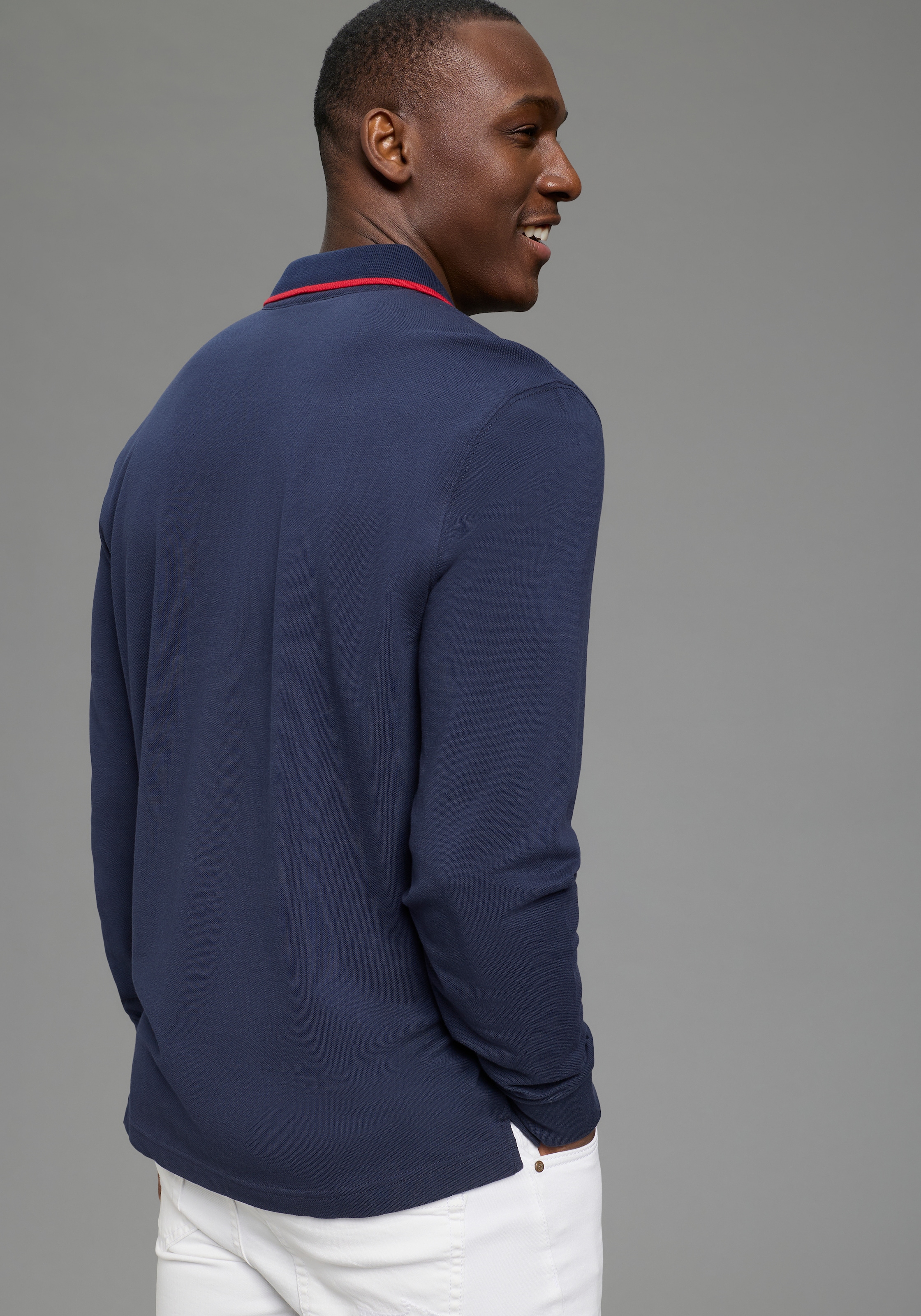 DELMAO Langarm-Poloshirt »Neue Kollektion!« schmale Passform, Langarm, unifarben, mit Polokragen