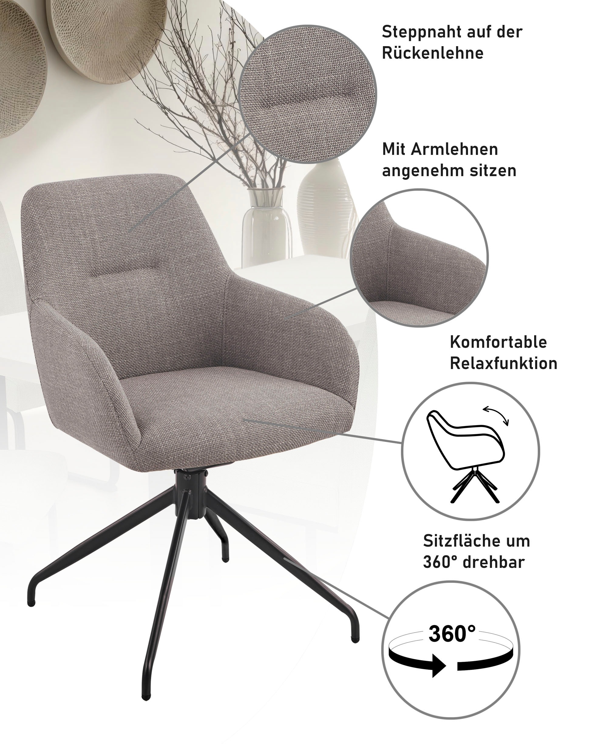 HELA Armlehnstuhl »TRIEST« (Set) 2 Stk.Sessel, 360° drehbar, Gestell abgeknickt, Relaxfunktion, Armlehnen